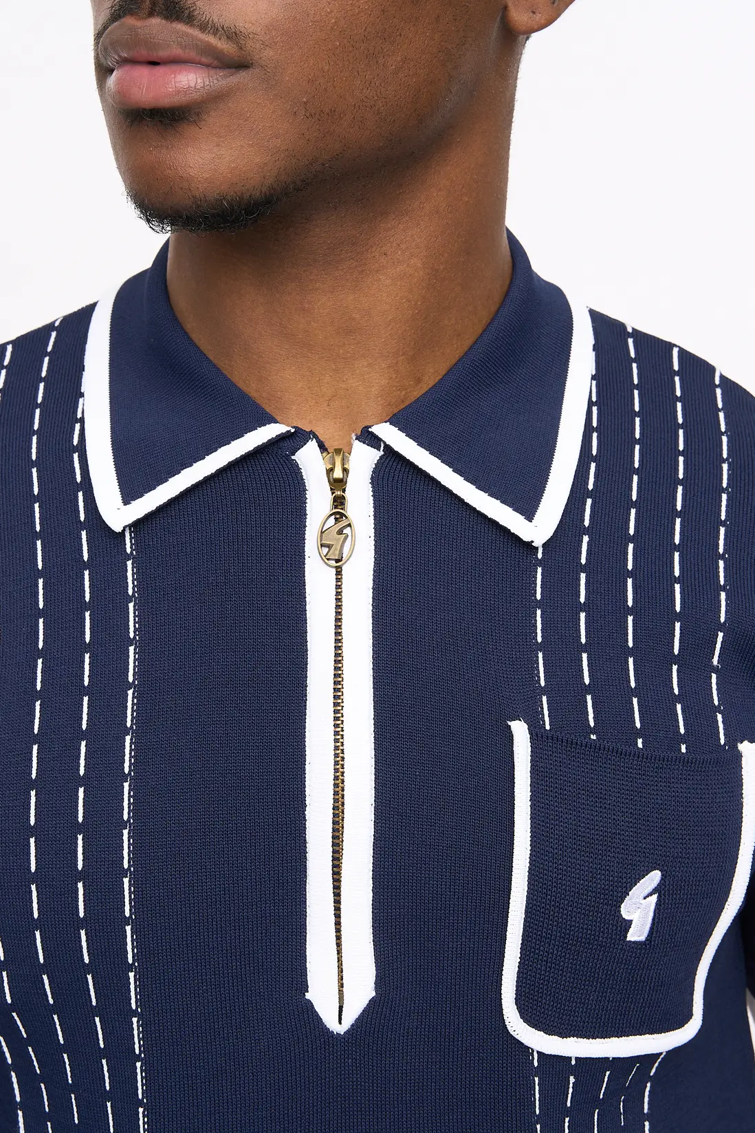 Gabicci Vintage Darron Knitted Polo Shirt Navy - Image 3
