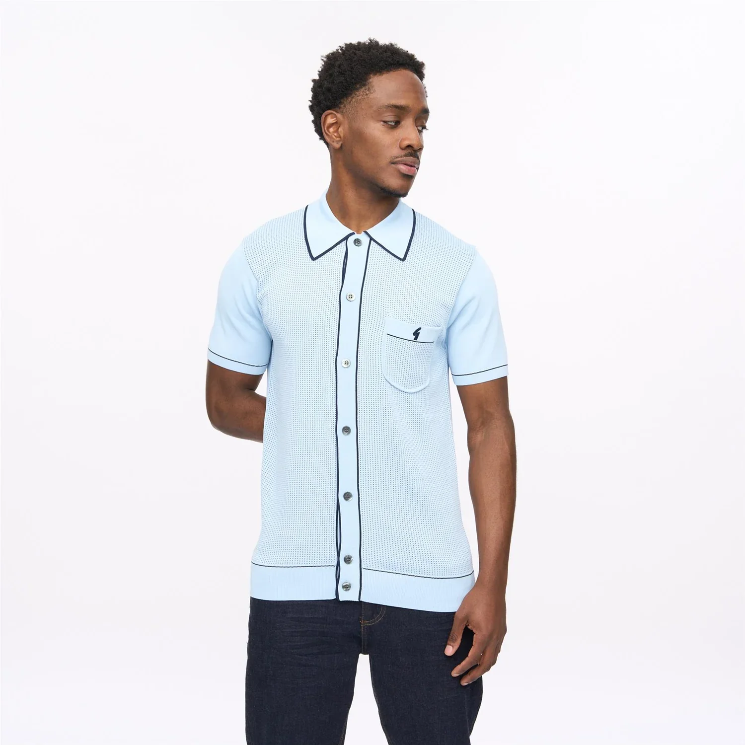 Gabicci Di Lello Knitted Polo Shirt Surf - Image 2