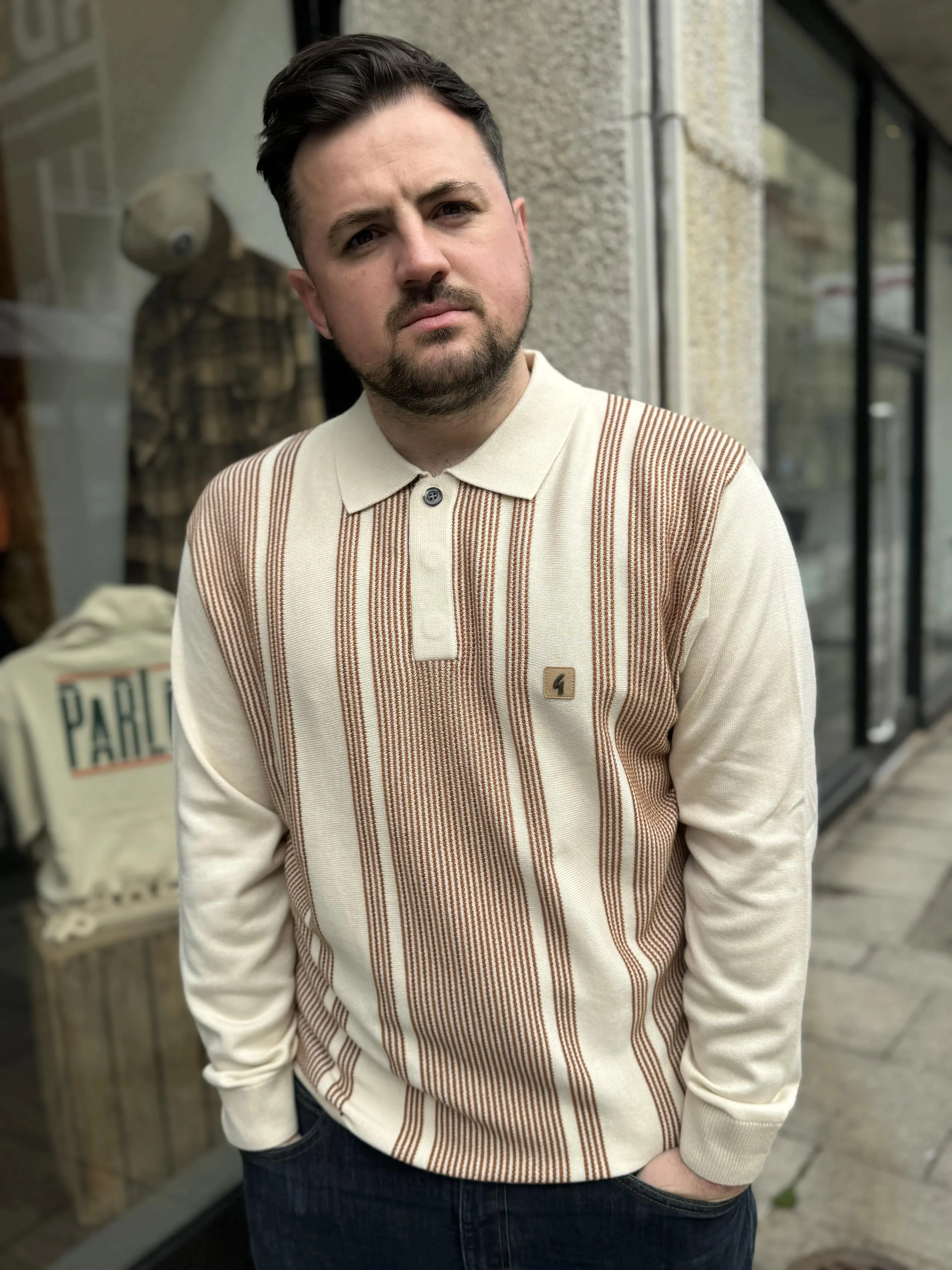 Gabicci Vintage Dante L/S Polo Cream - Image 2