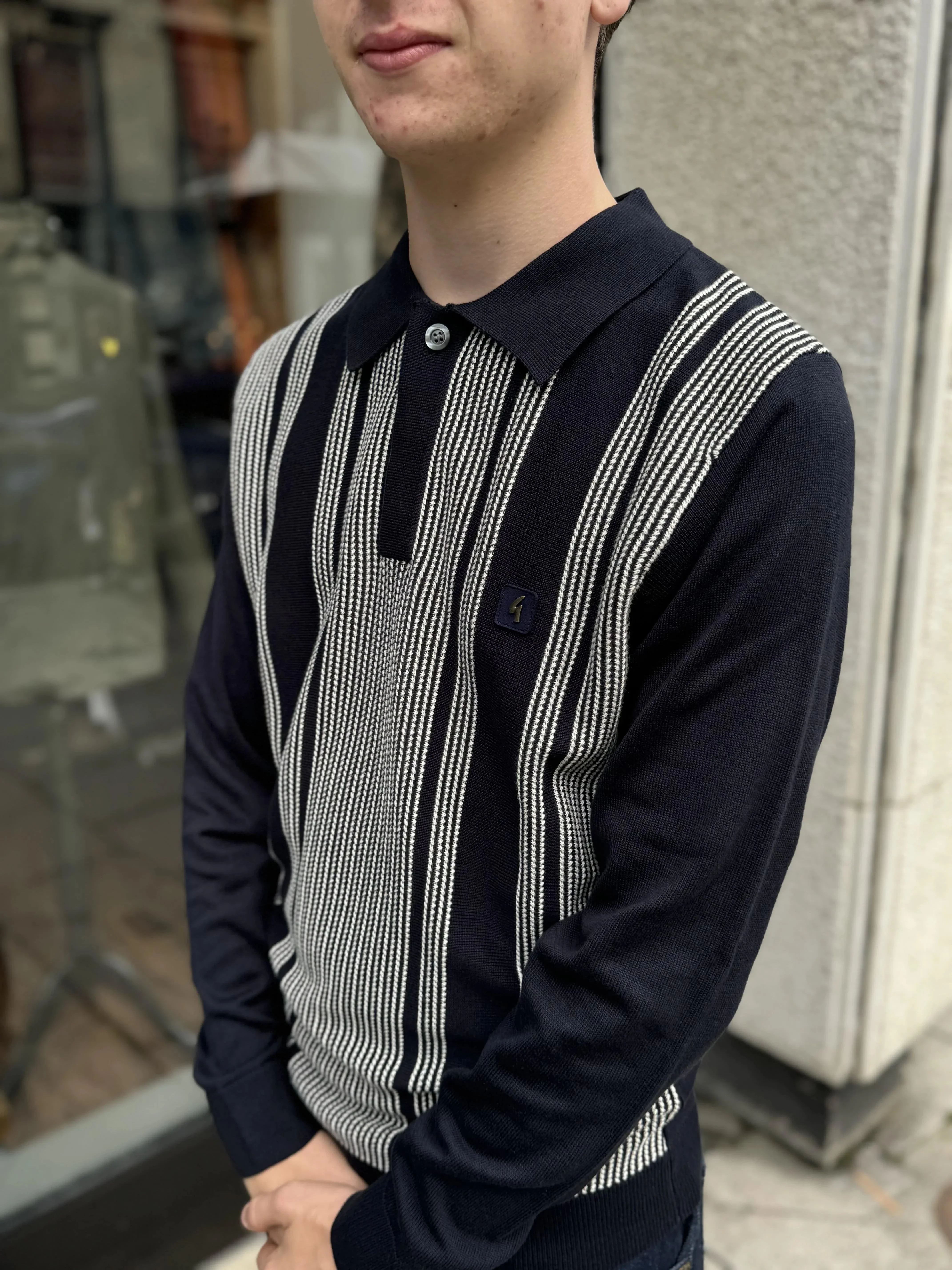 Gabicci Vintage Dante L/S Polo Navy - Image 2