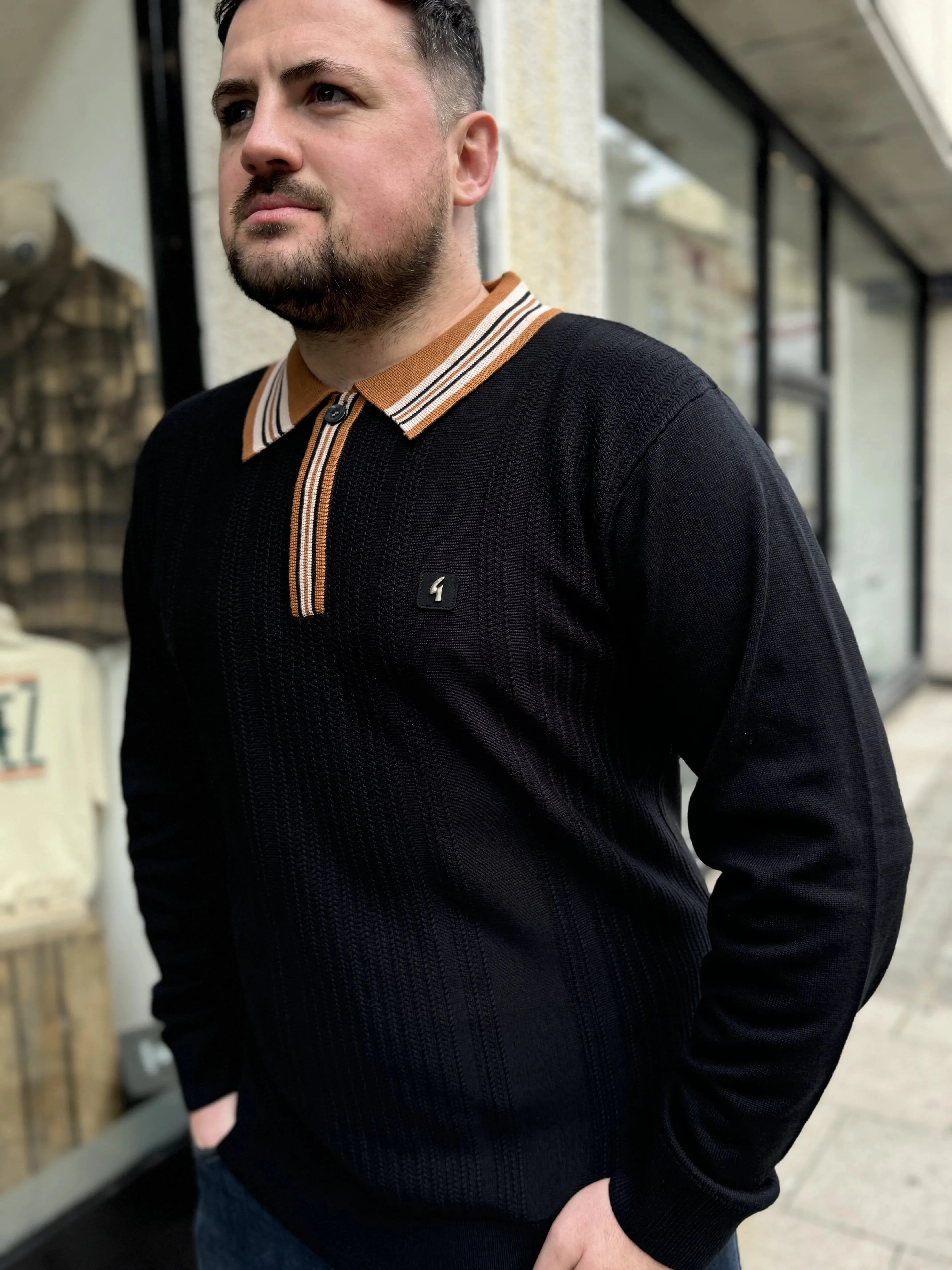 Gabicci Vintage Dean L/S Polo Black - Image 2
