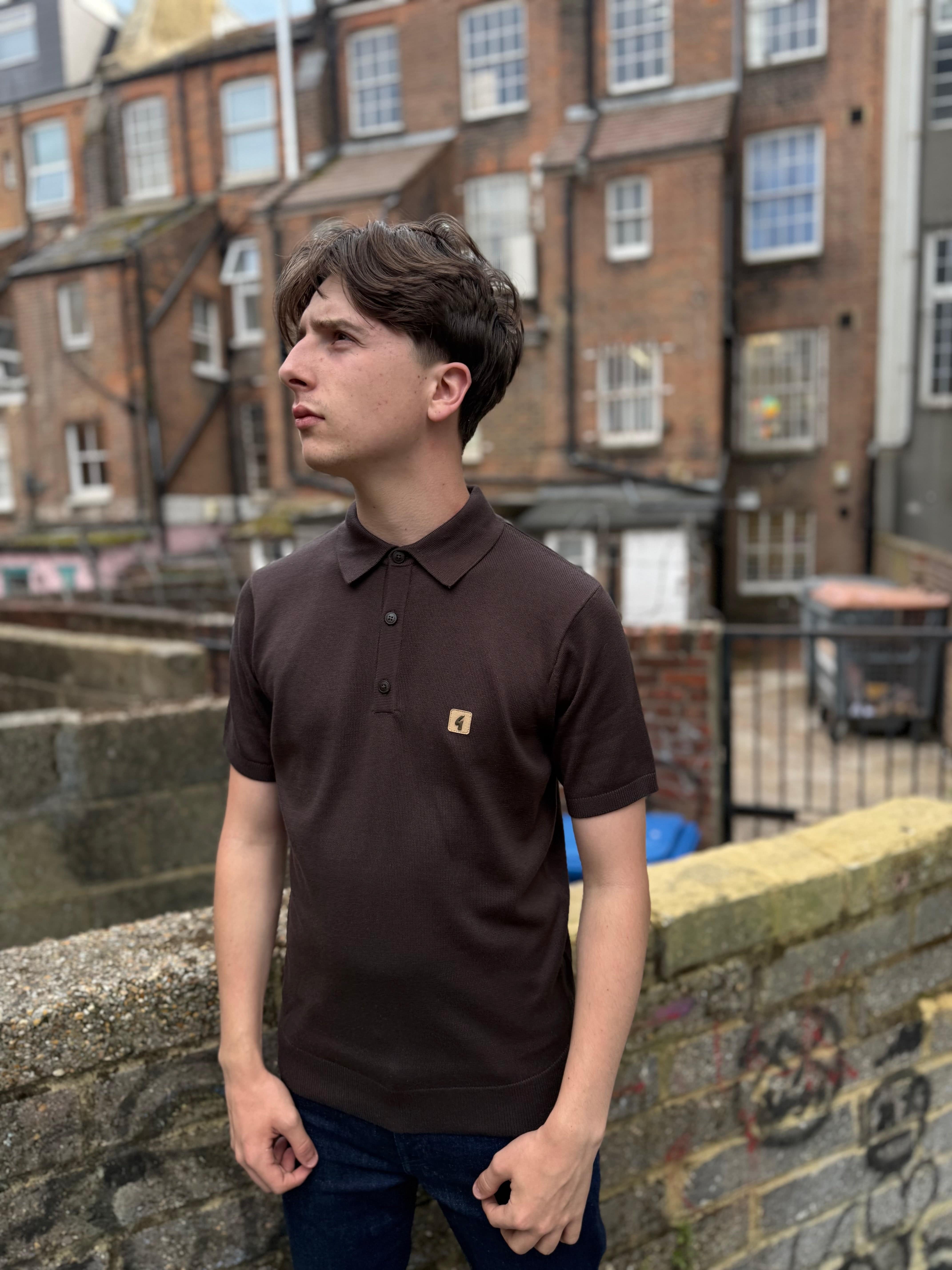 Gabicci Vintage Jackson Short Sleeve Plain Knitted Polo Clove