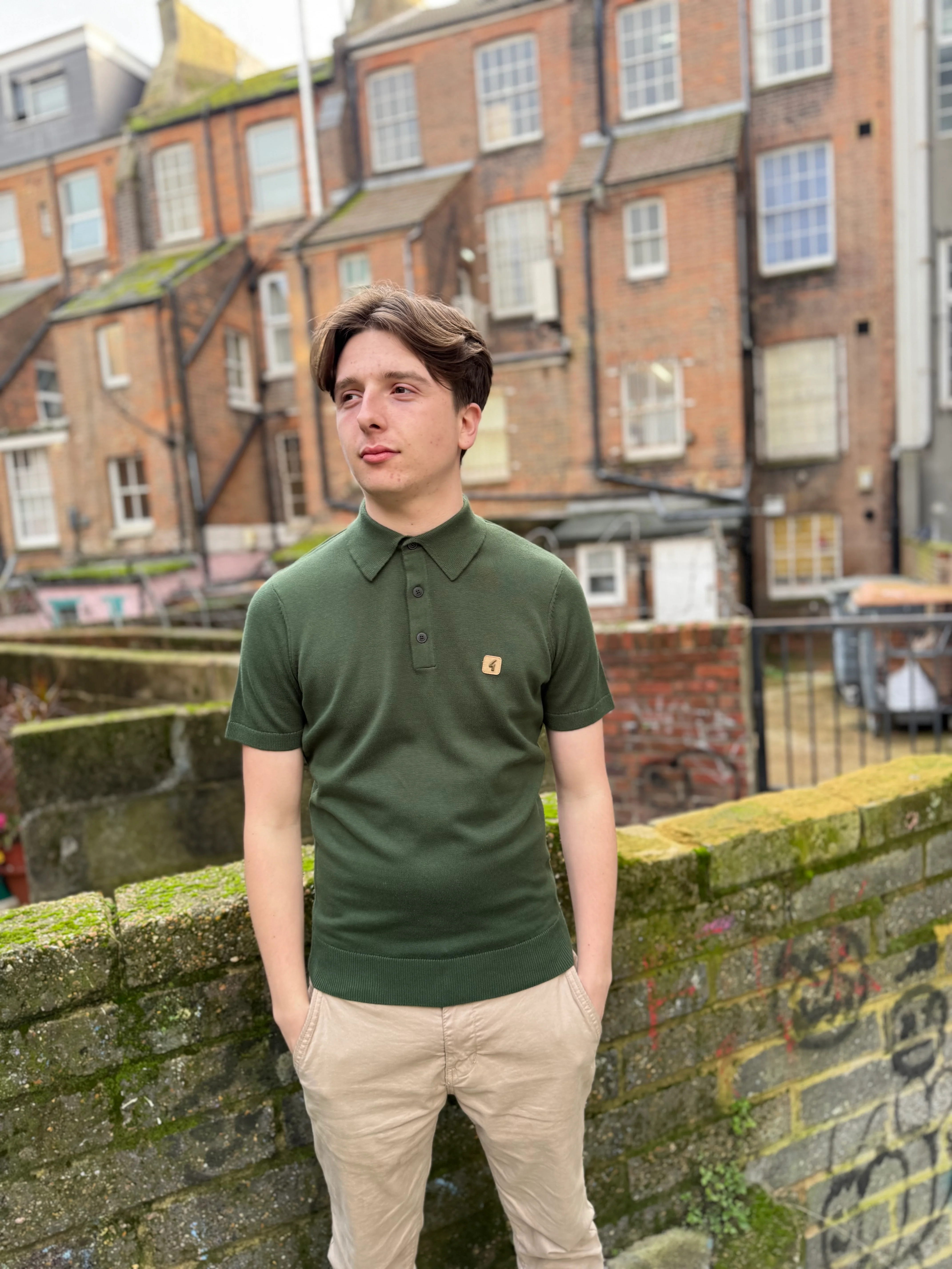 Gabicci Vintage Jackson Short Sleeve Plain Knitted Polo Forest - Image 2
