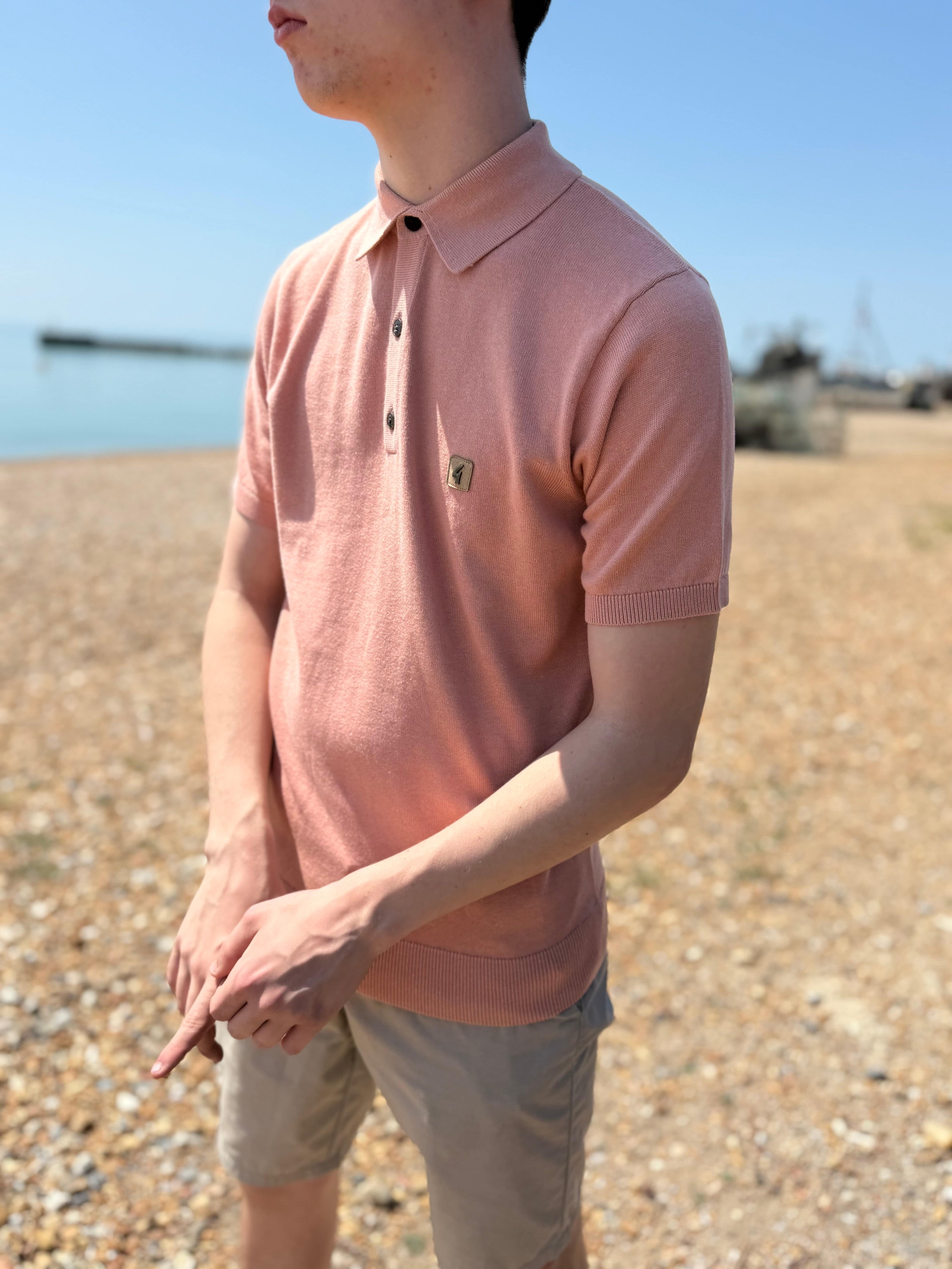 Gabicci Vintage Jackson Short Sleeve Plain Knitted Polo Peach - Image 2