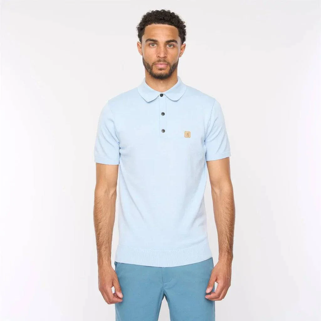 Gabicci Vintage Jackson Short Sleeve Plain Knitted Polo Sky Blue - Image 2