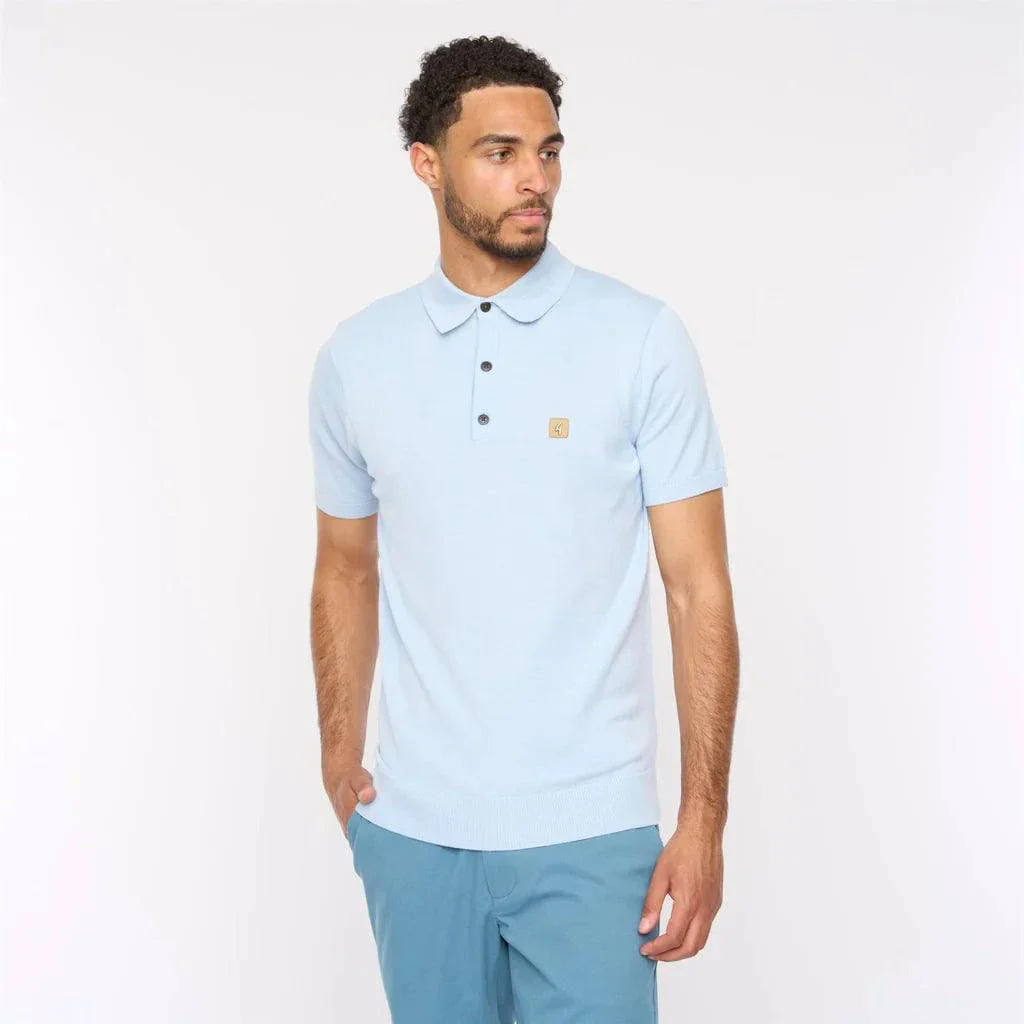 Gabicci Vintage Jackson Short Sleeve Plain Knitted Polo Sky Blue - Image 3