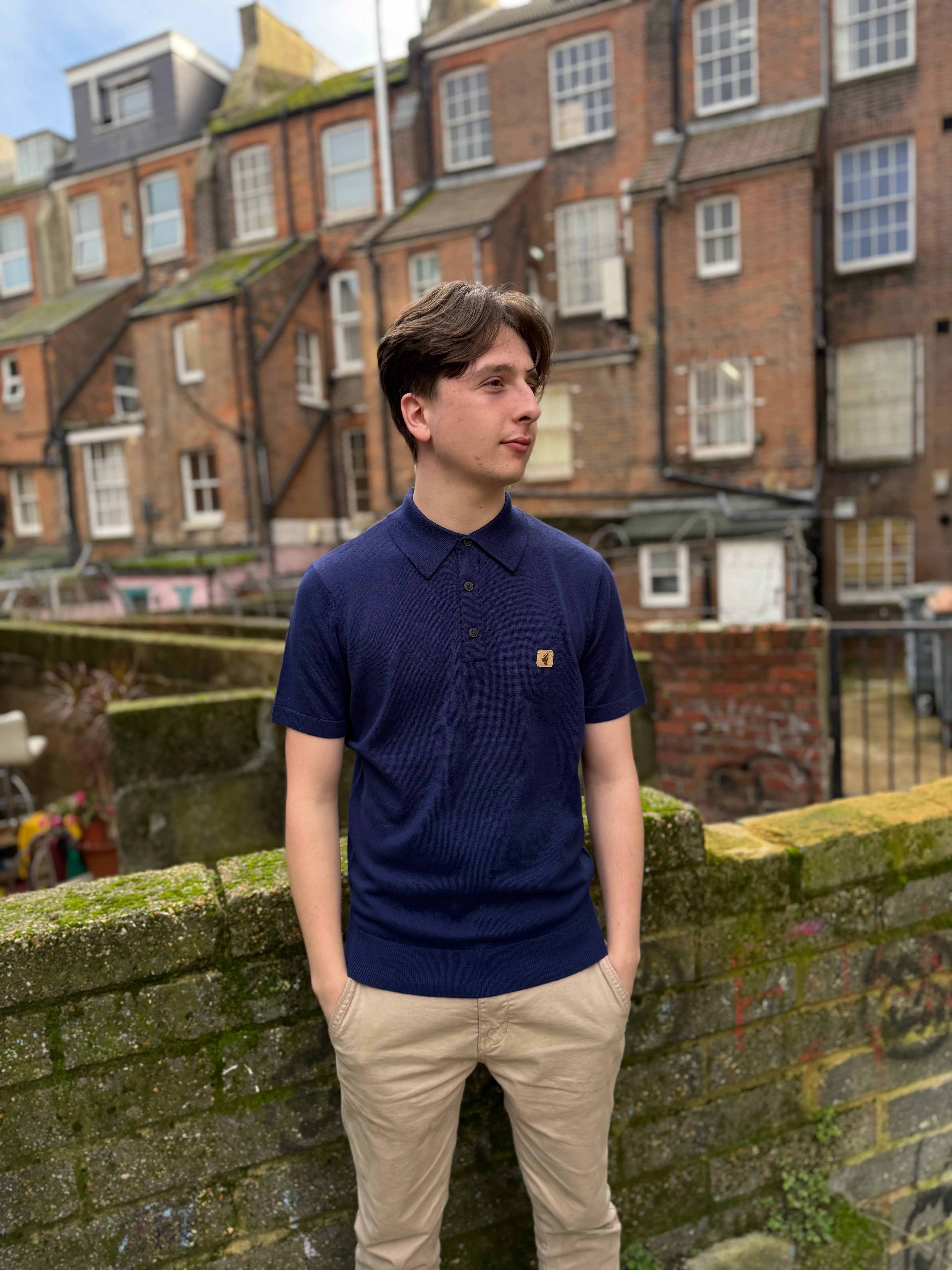 Gabicci Vintage Jackson Short Sleeve Plain Knitted Polo Storm - Image 2