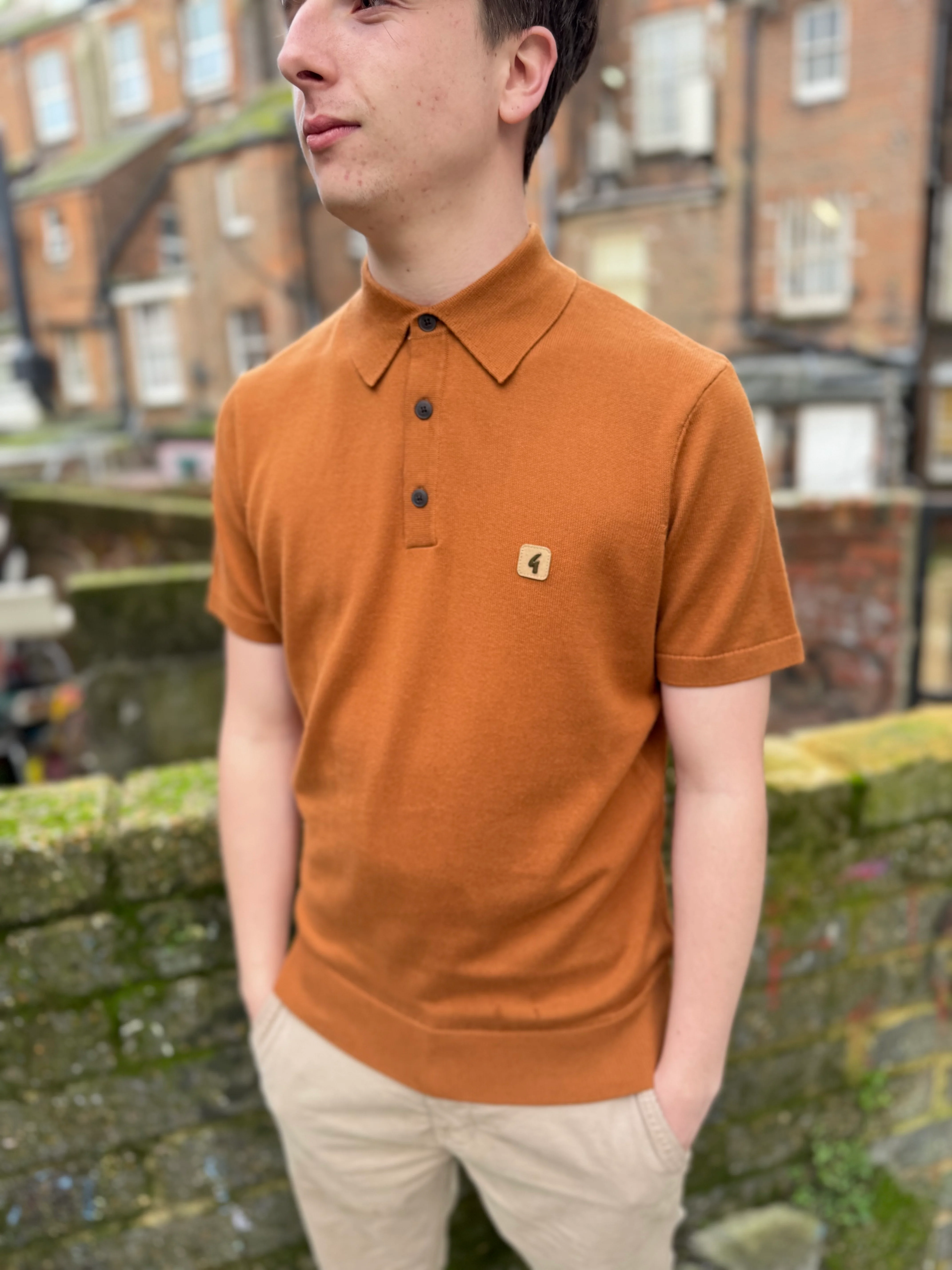 Gabicci Vintage Jackson Short Sleeve Plain Knitted Polo Walnut - Image 2