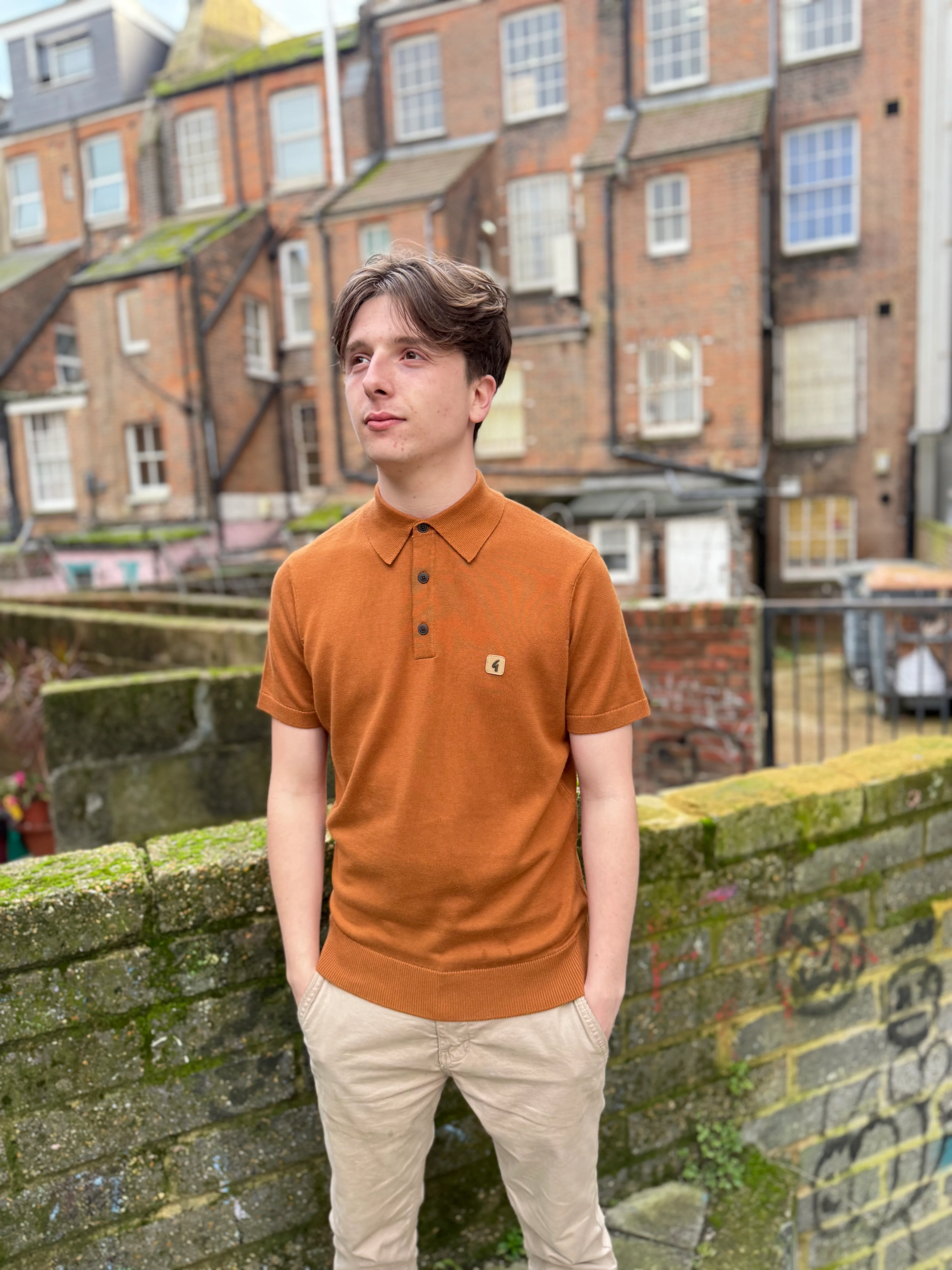 Gabicci Vintage Jackson Short Sleeve Plain Knitted Polo Walnut - Image 3