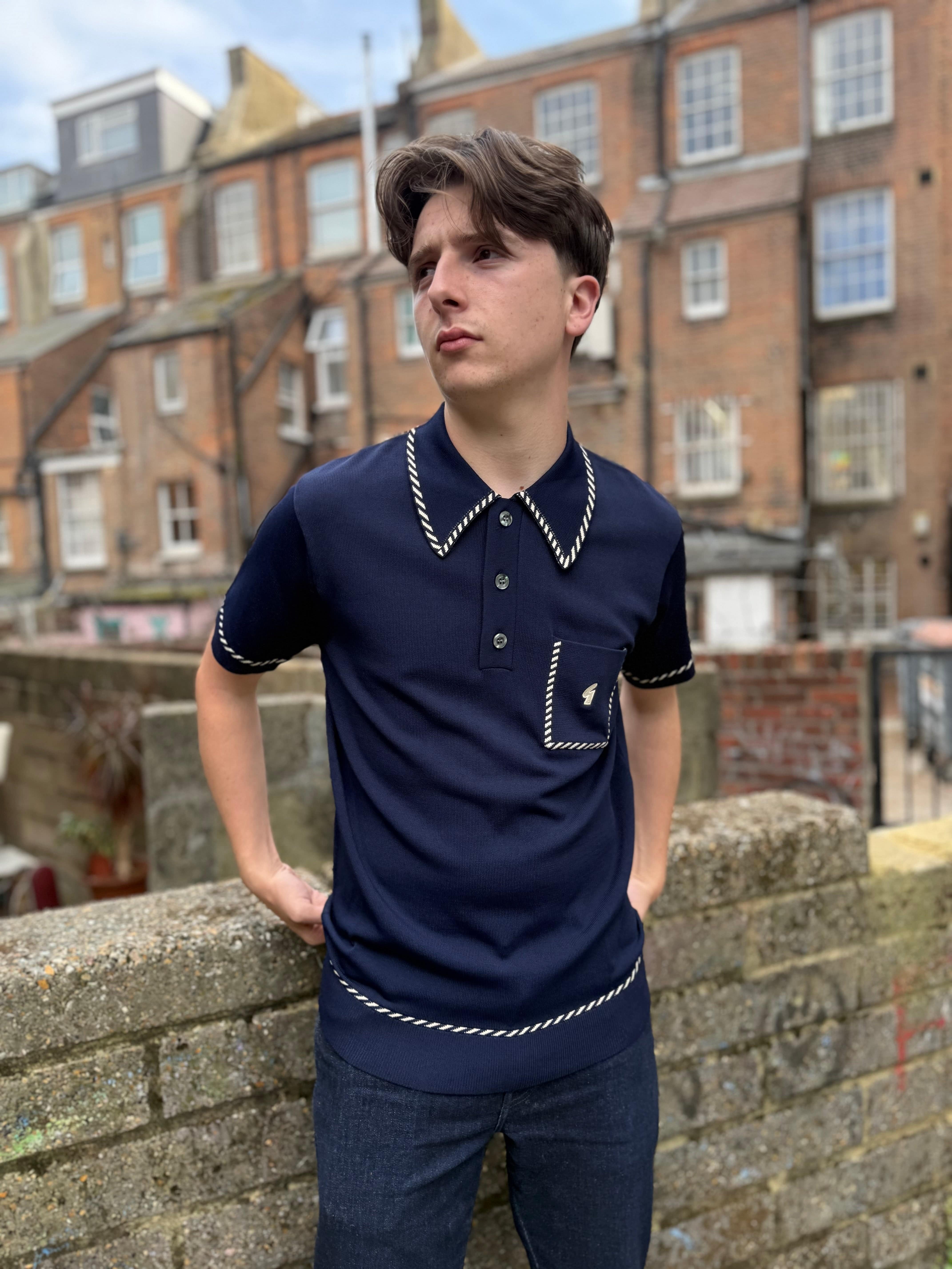 Gabicci Vintage Knitted Routledge Polo Navy