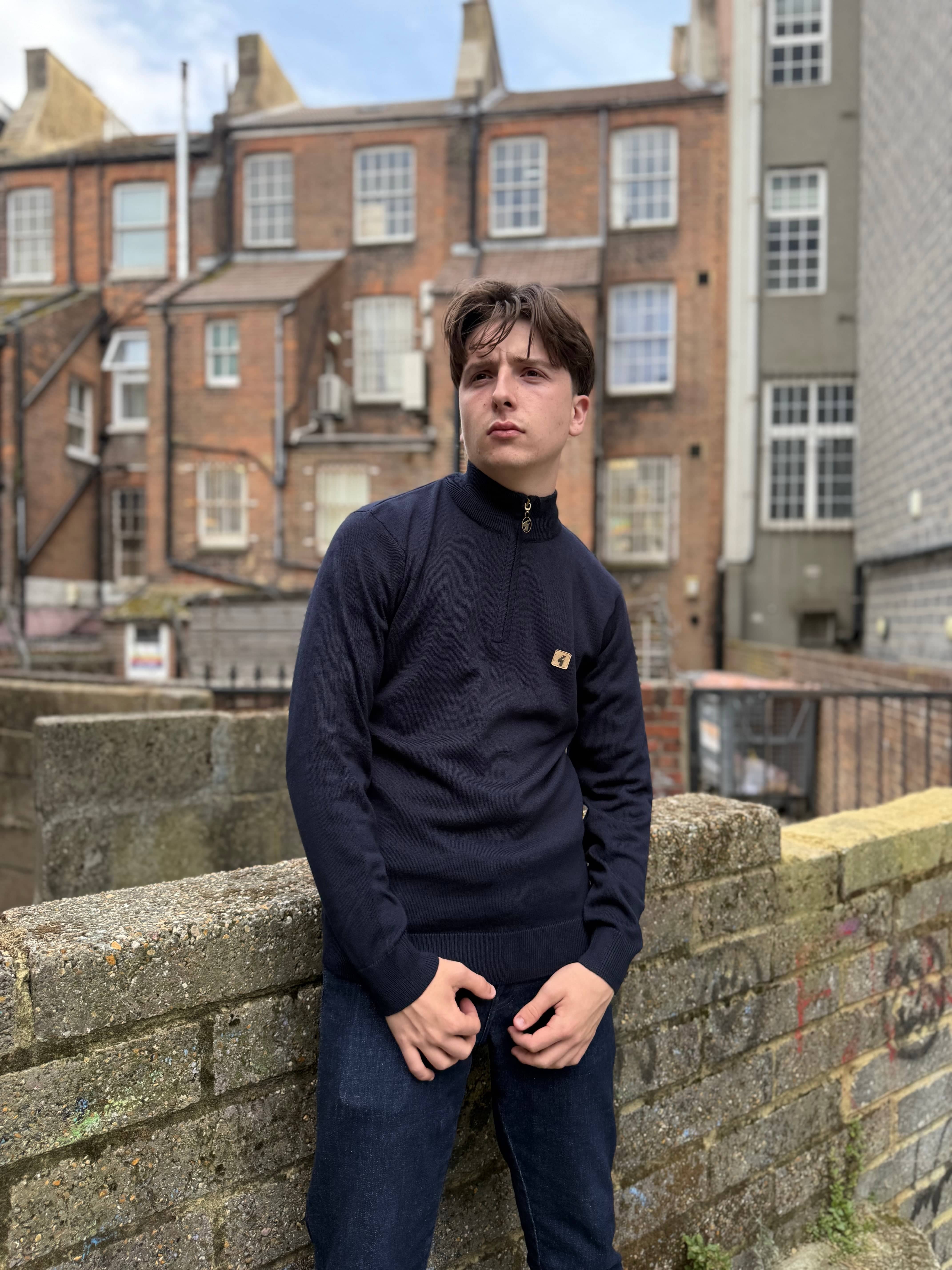 Gabicci Vintage Quarter Zip Jumper Naxton Navy - Image 2