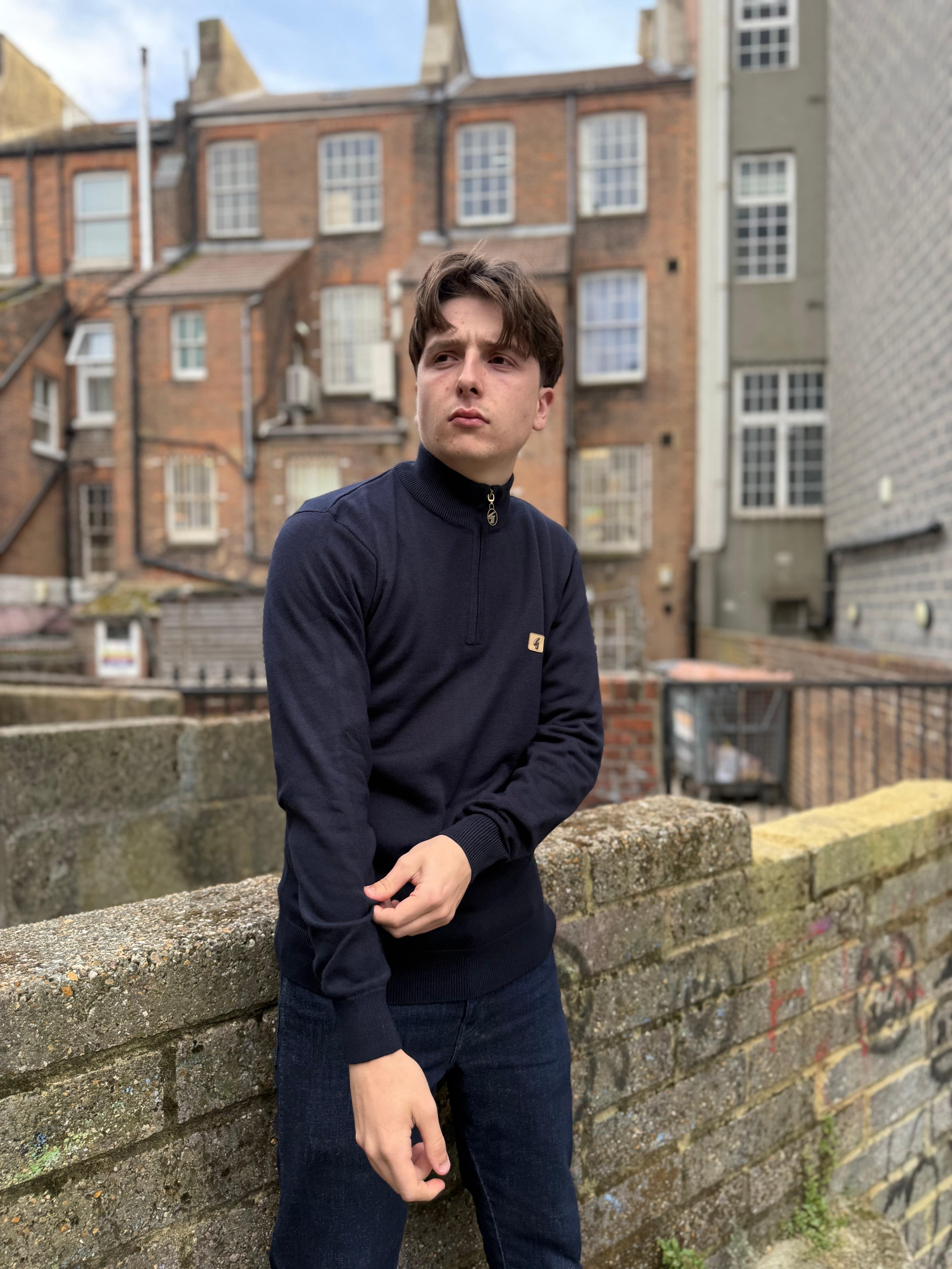 Gabicci Vintage Quarter Zip Jumper Naxton Navy - Image 3