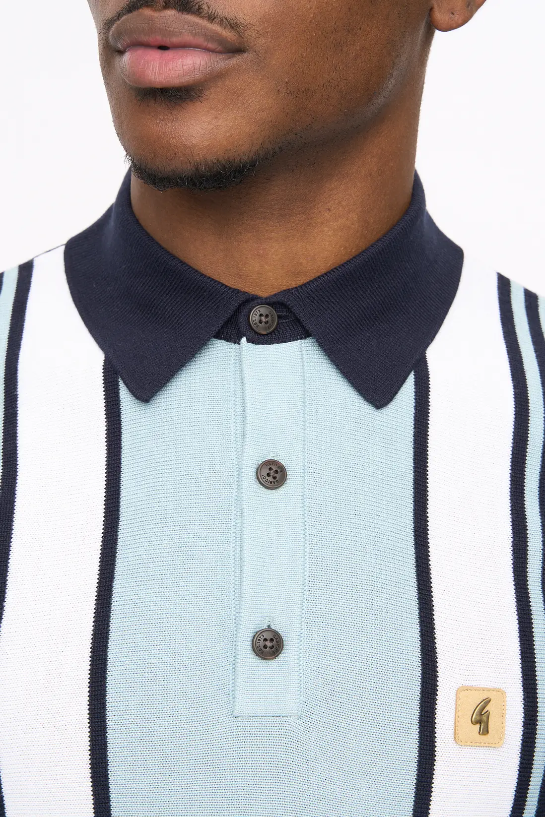Gabicci Vintage Searle Stripe Knitted Polo Navy - Image 3