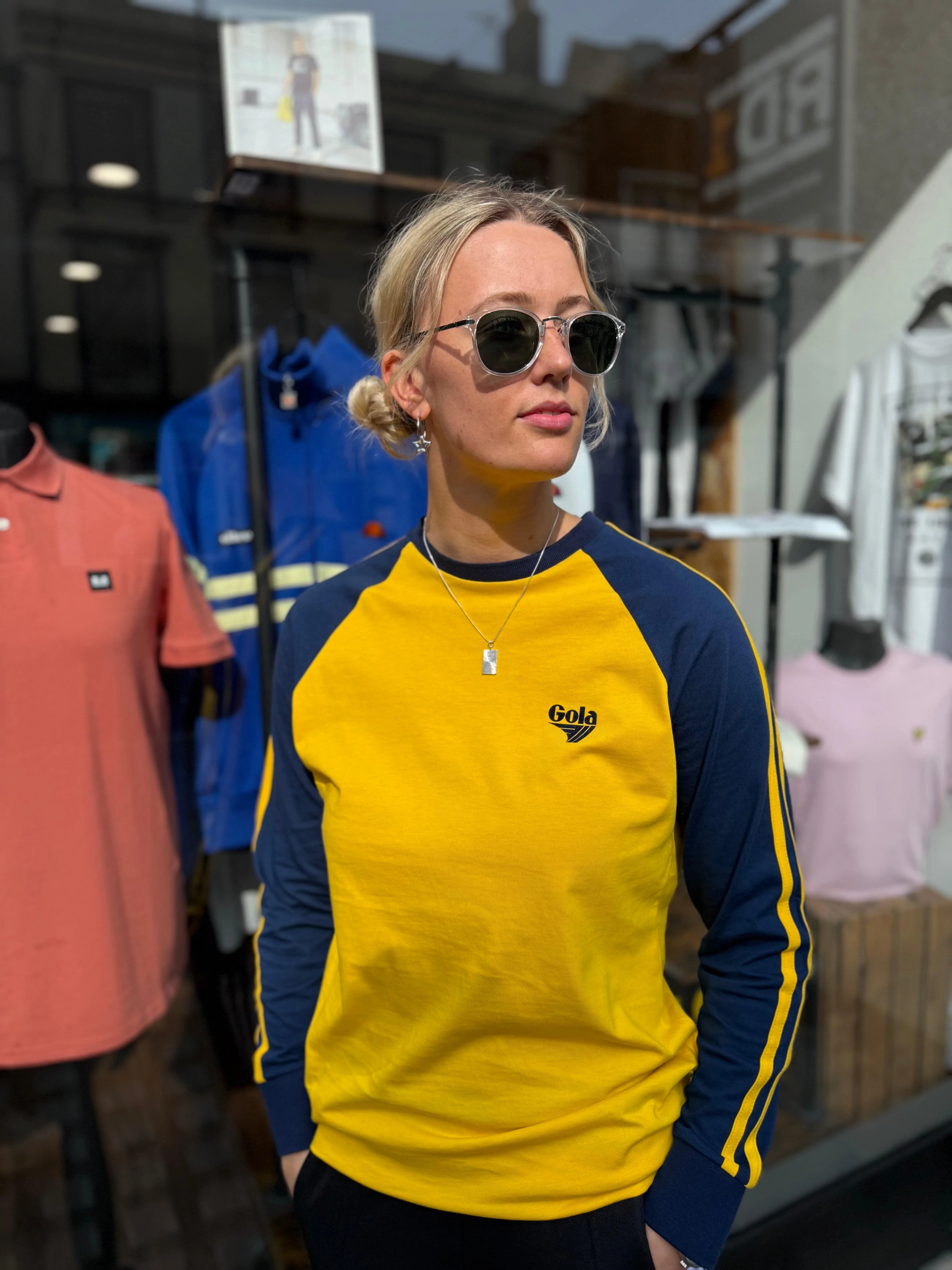 Gola Logo Print Long Sleeve Raglan T-Shirt Yellow/Navy - Image 2