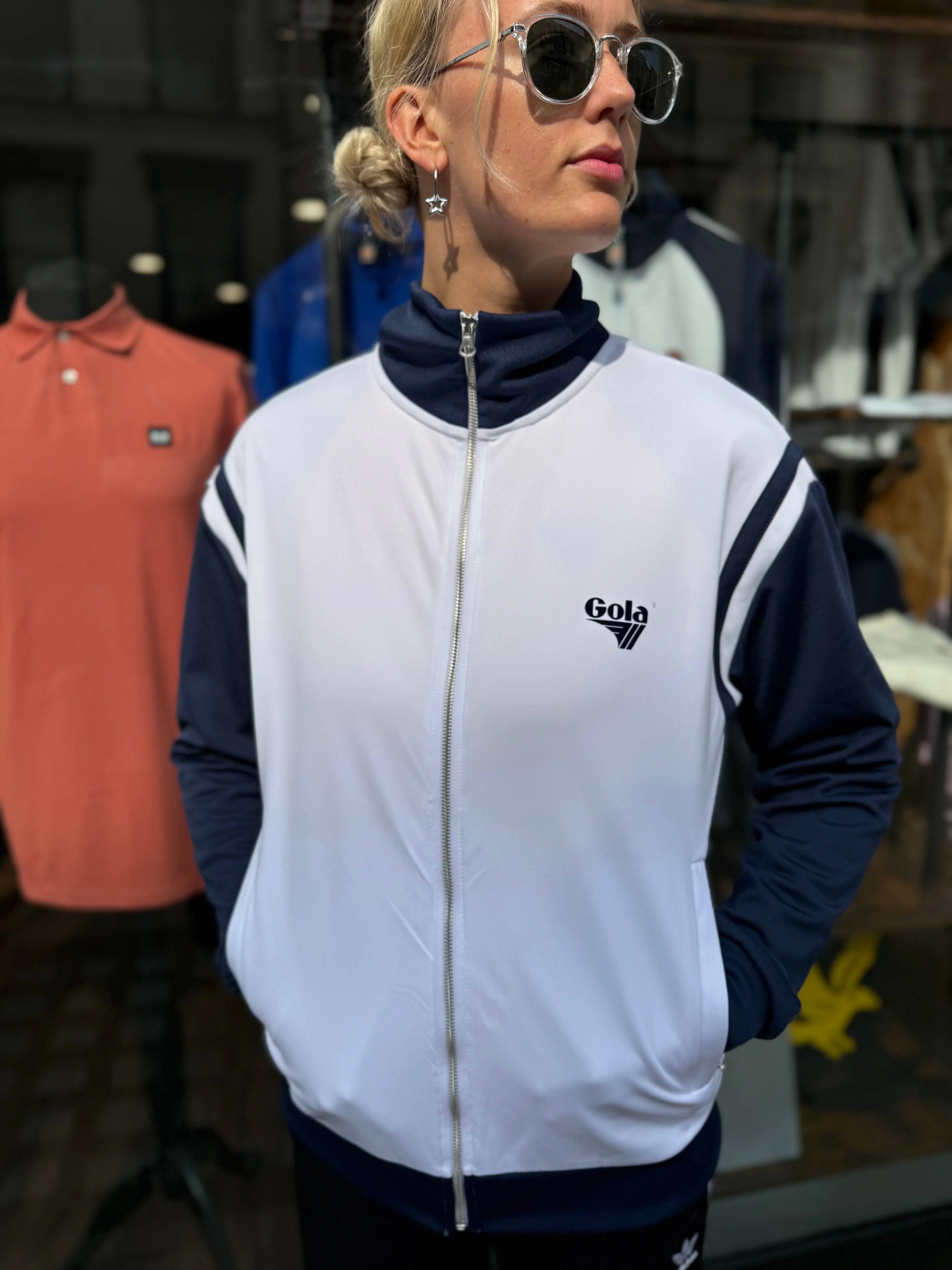 Gola Logo Print Track Top White/Navy - Image 2