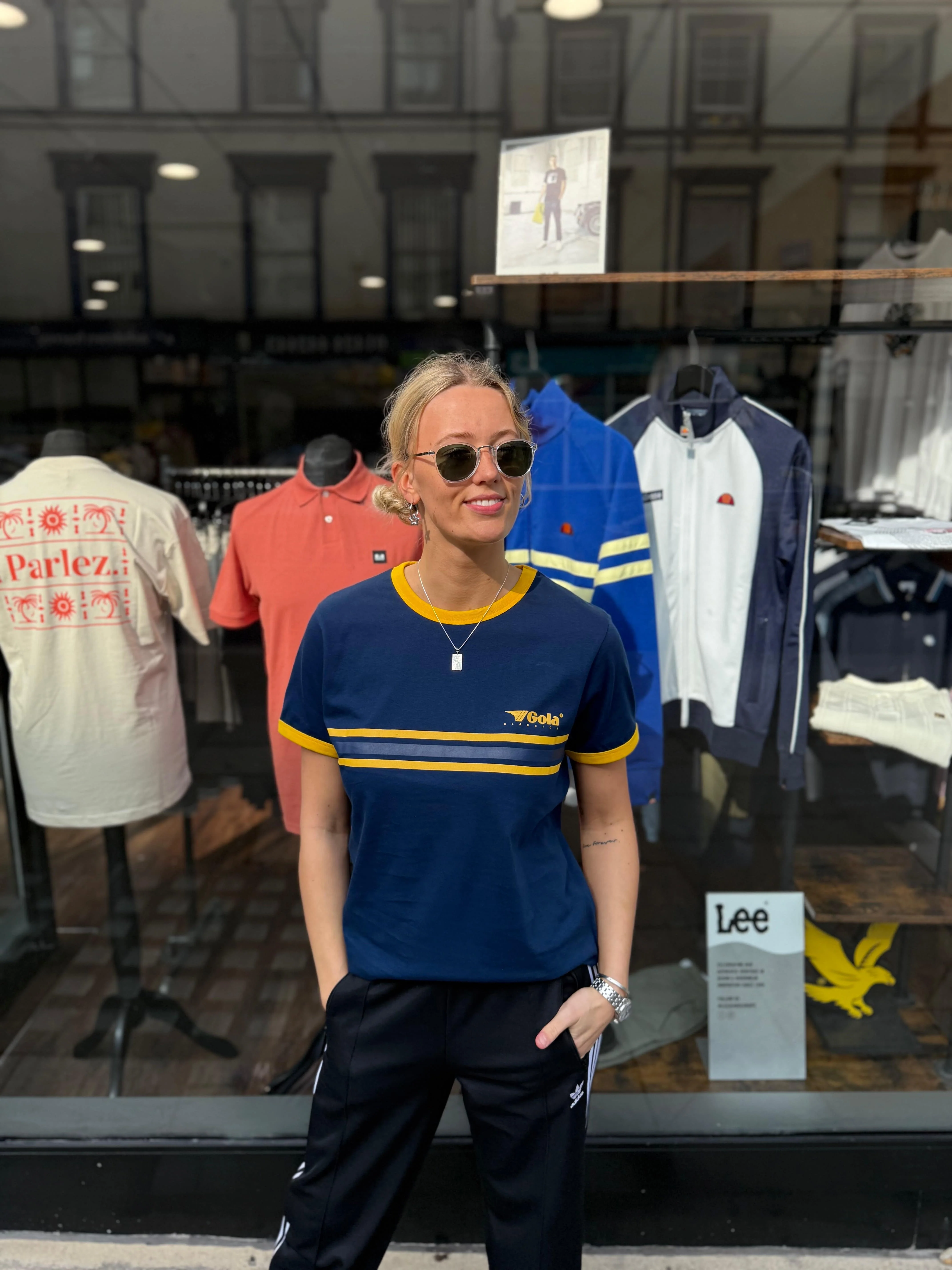 Gola Stripe Logo T-Shirt Navy/Yellow