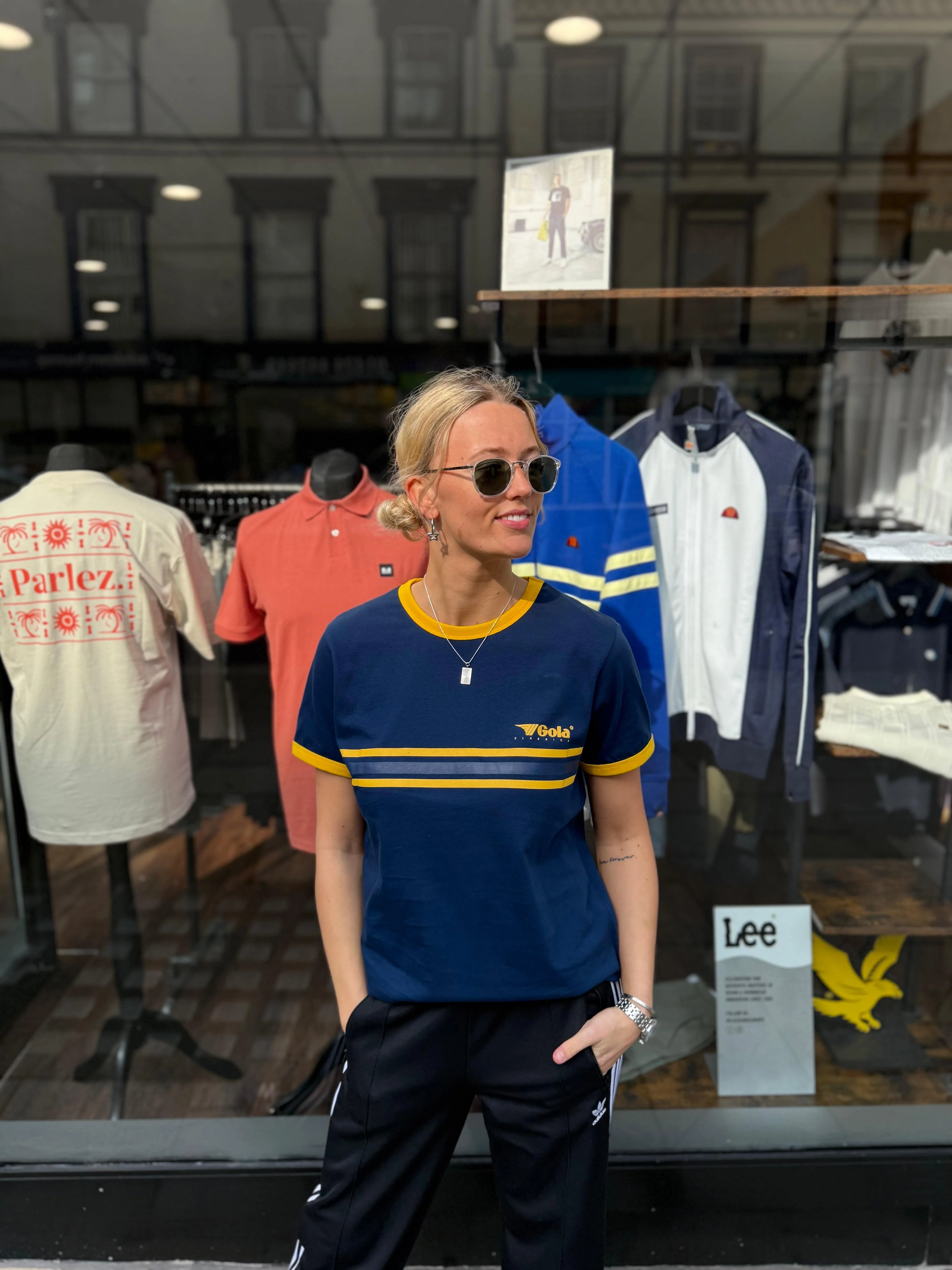 Gola Stripe Logo T-Shirt Navy/Yellow - Image 2