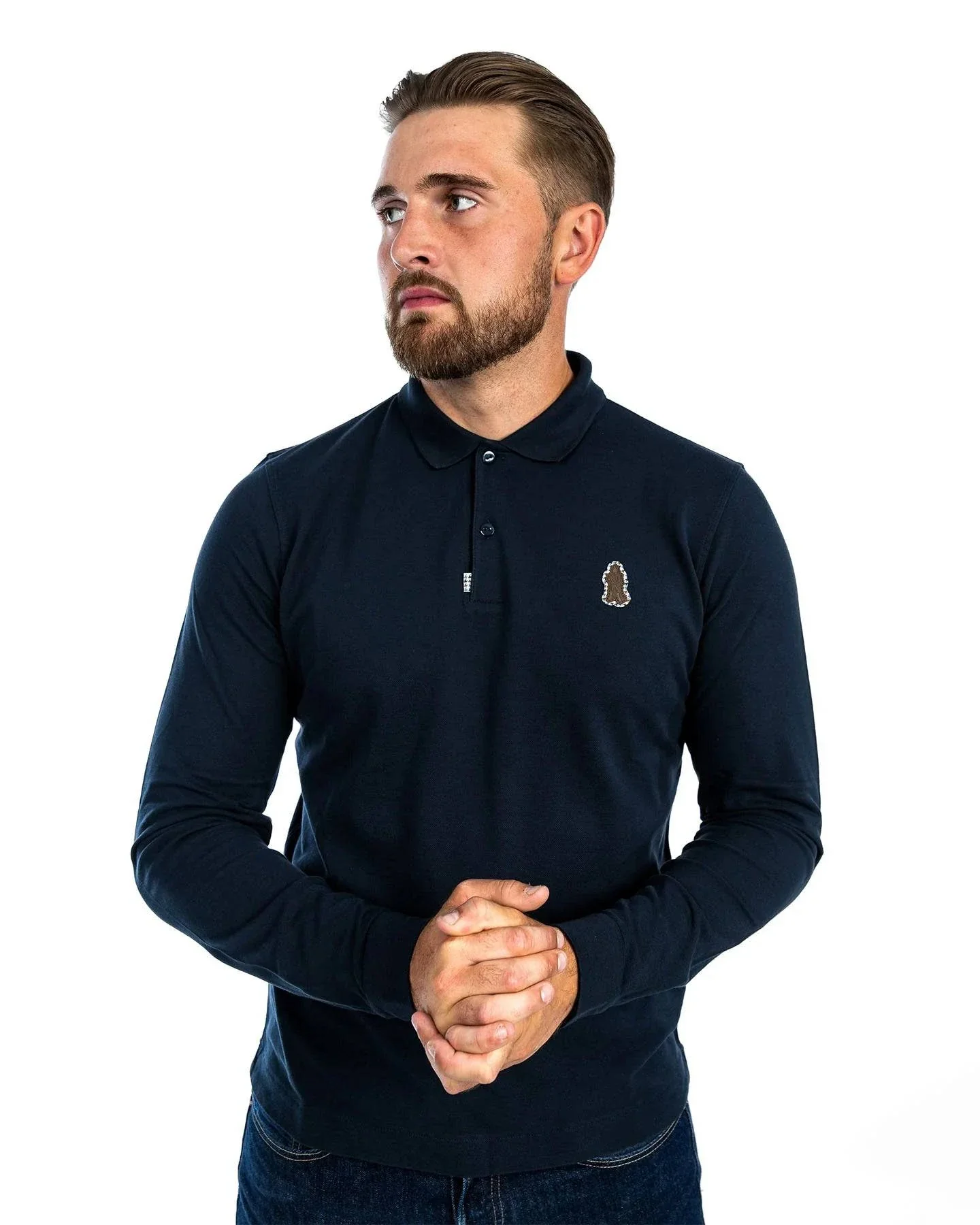 Grand Alliance Long Sleeve Slim Fit Polo In Navy
