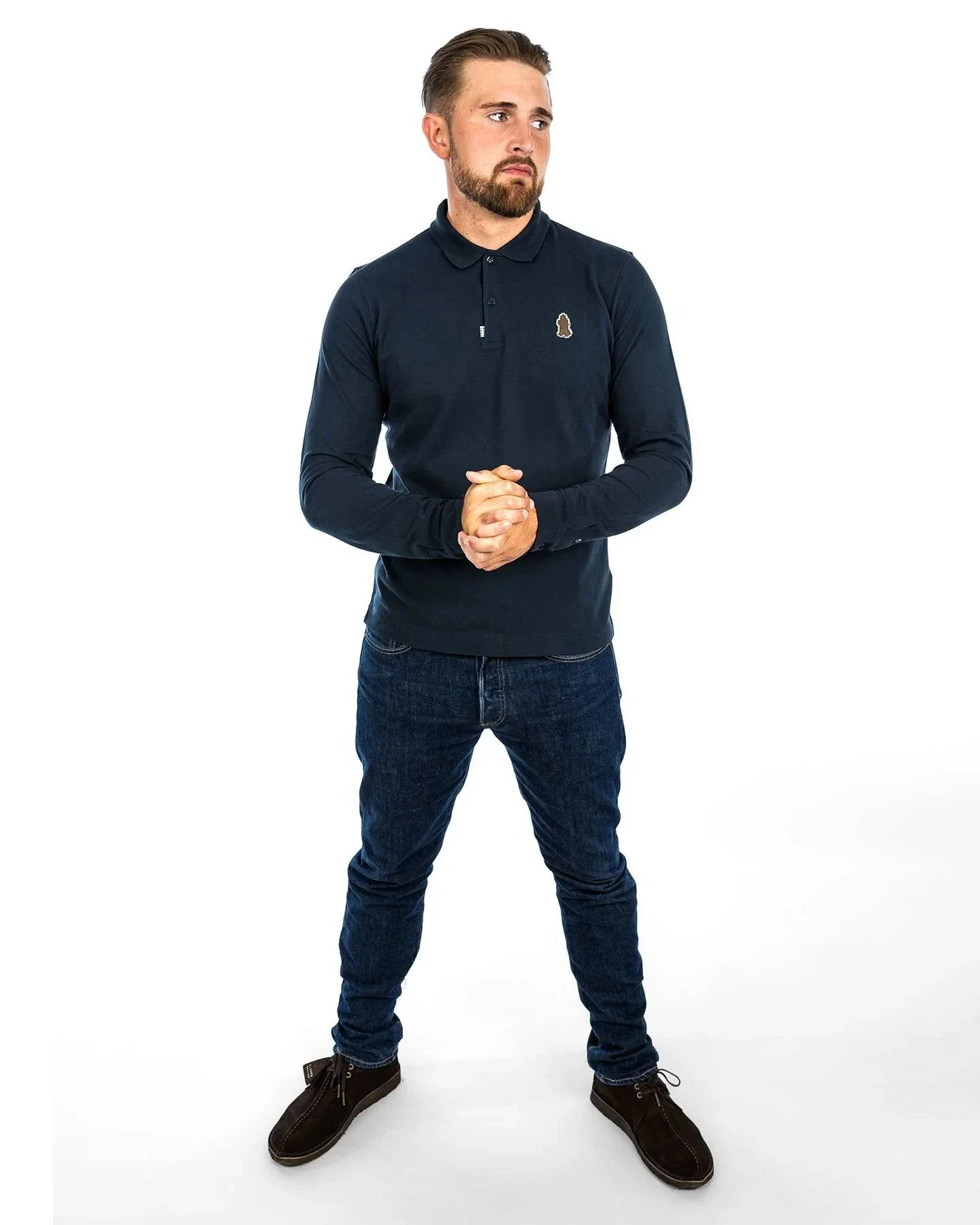 Grand Alliance Long Sleeve Slim Fit Polo In Navy - Image 2