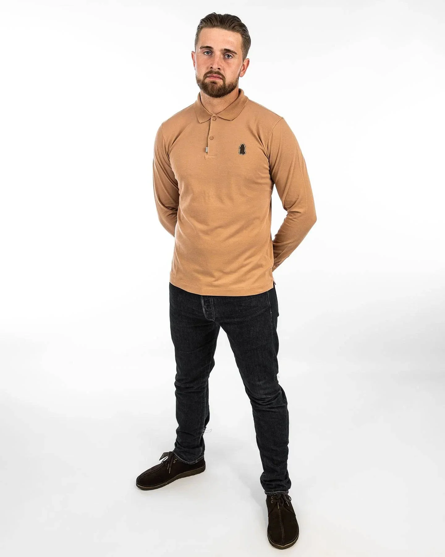 Grand Alliance Long Sleeve Slim Fit Polo In Praline - Image 2