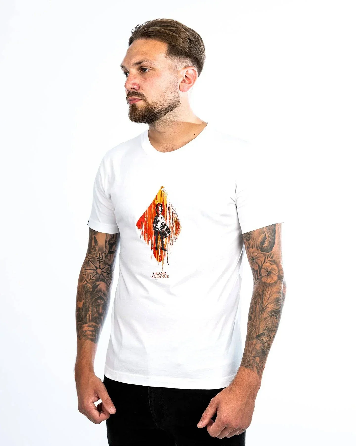 Grand Alliance Red Blood Diamond Slim Fit T-Shirt In White - Image 2