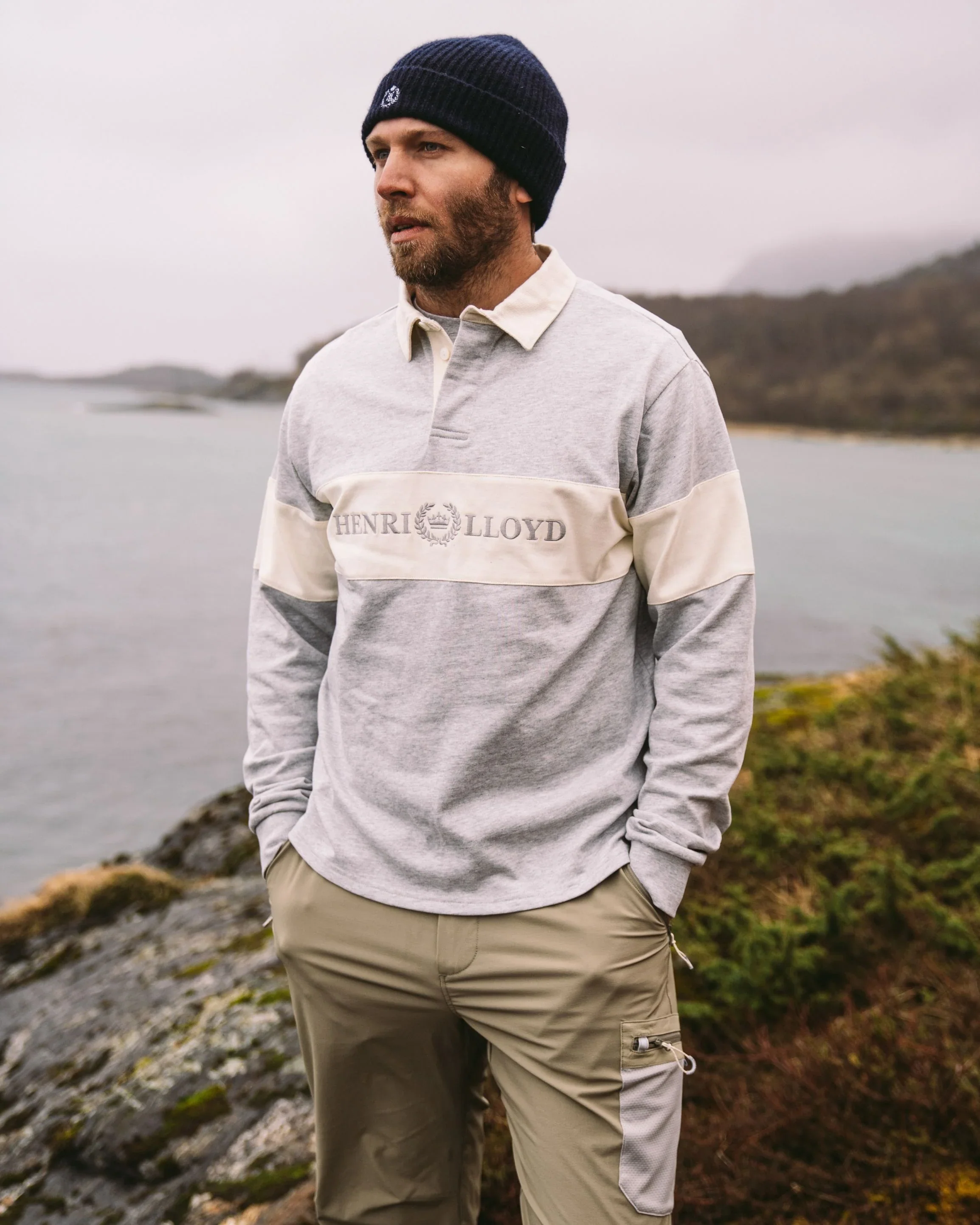Henri Lloyd-Voyager Rugby Shirt Light Grey Melange/Off White - Image 2