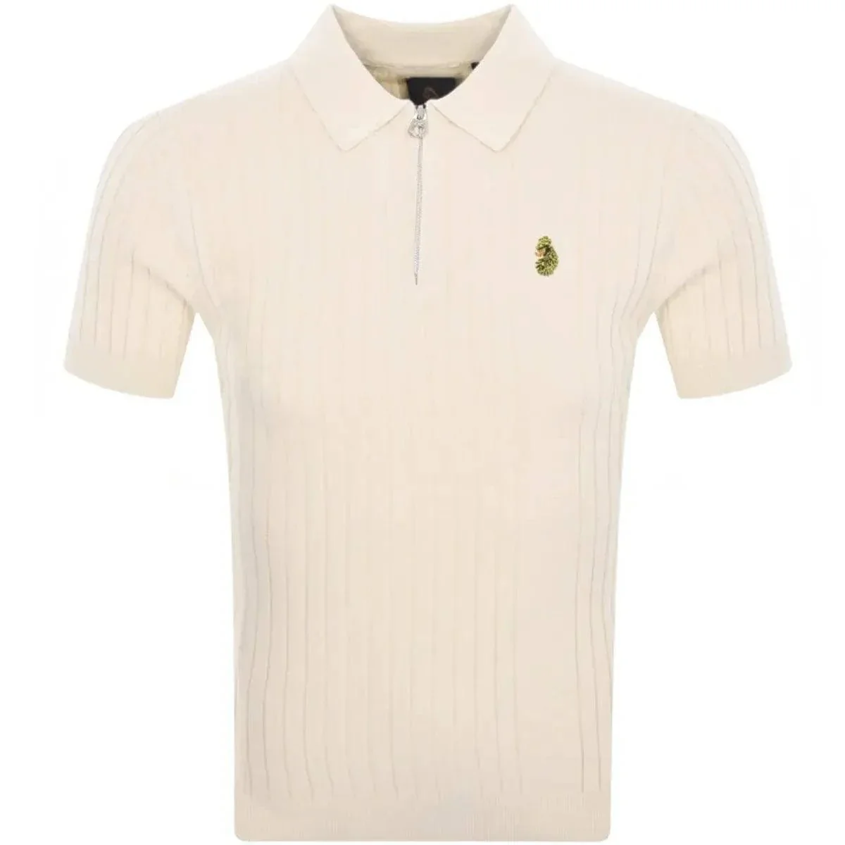 Luke Rib Eye Knitted Polo Shirt In Ecru