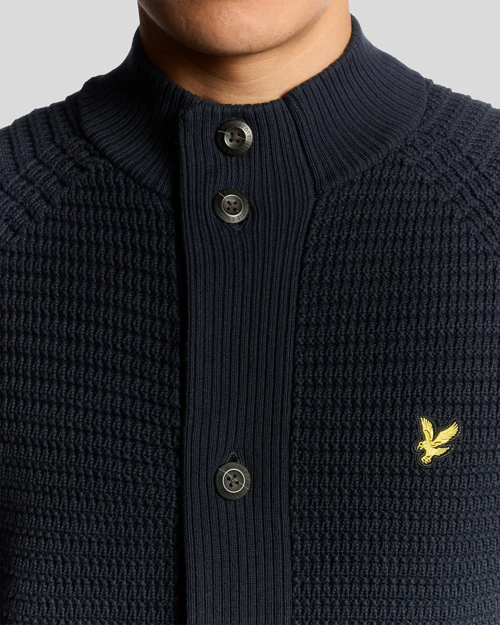 Lyle & Scott Button Through Funnel Neck Jumper Navy - Image 2