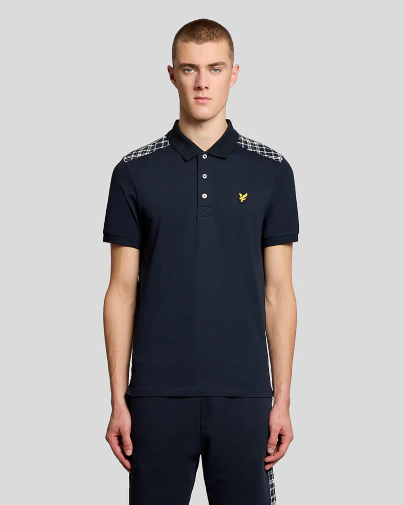 Lyle & Scott Check Panelled Polo Shirt Navy