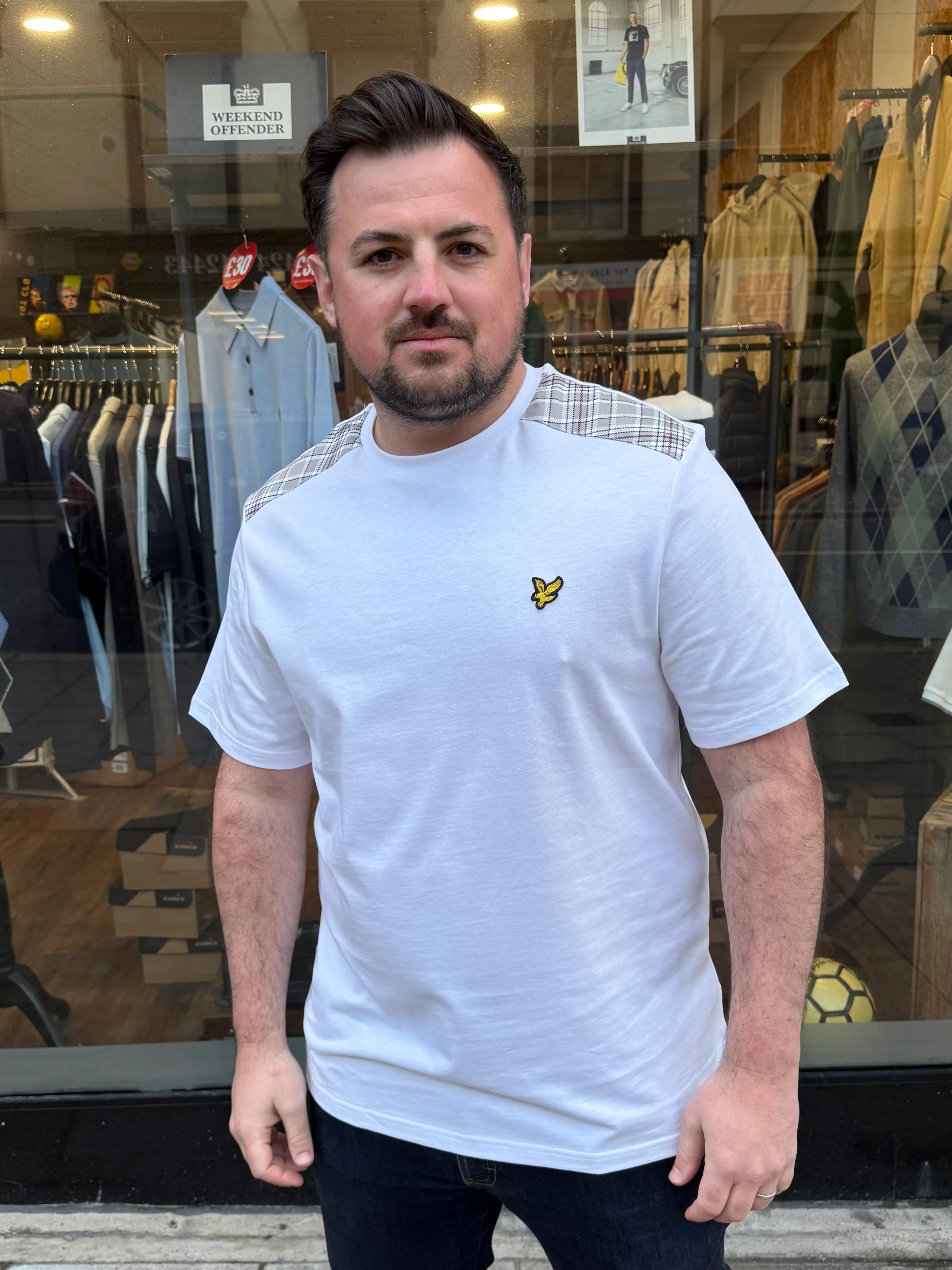 Lyle & Scott Check Panelled T-Shirt White