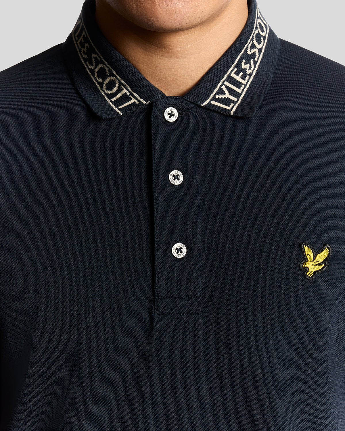 Lyle & Scott Collar Logo Ribbed Polo Shirt Navy/White - Image 2