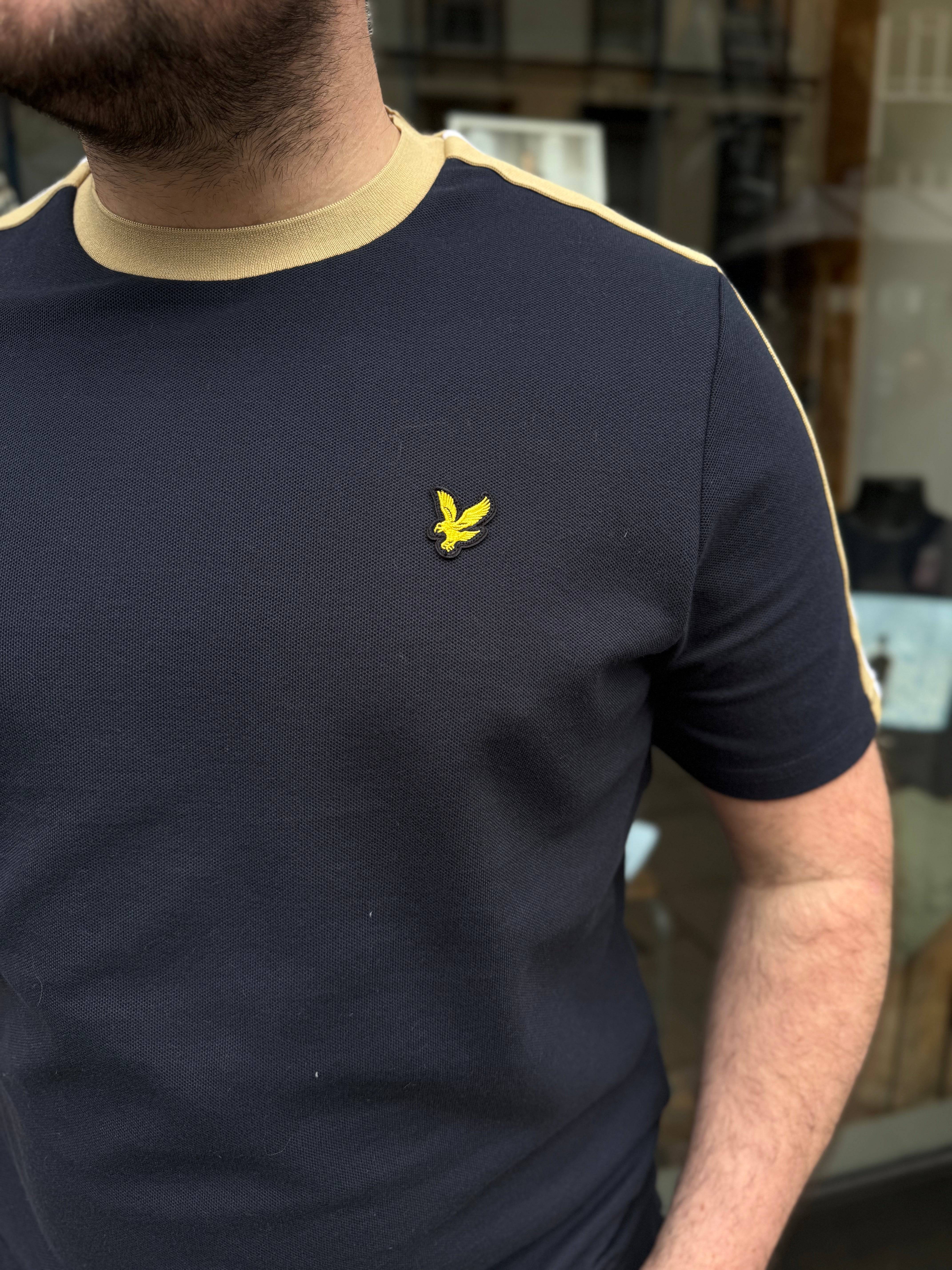 Lyle & Scott Contrast Taped T-Shirt In Dark Navy - Image 2
