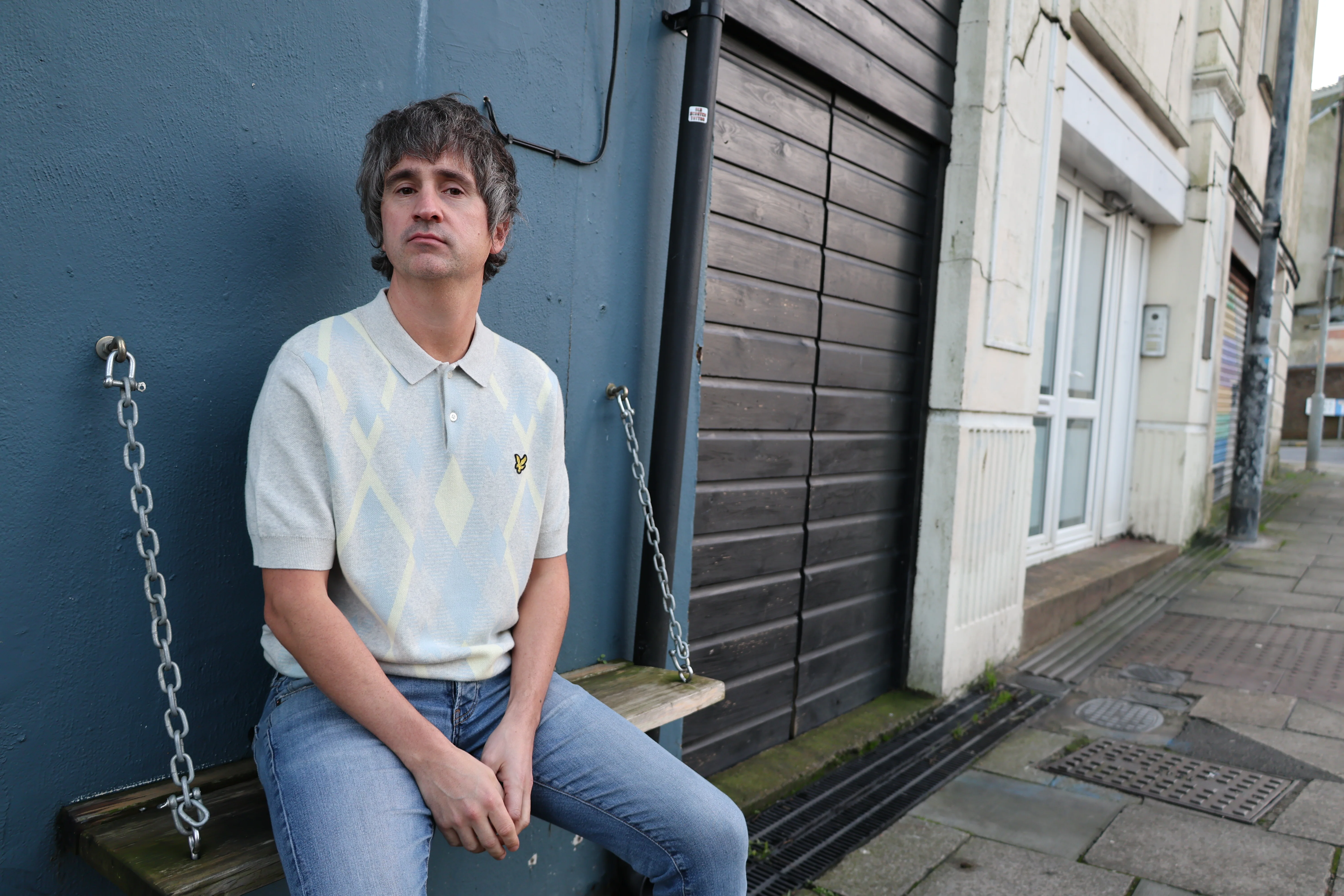 Lyle & Scott Cotton Argyle Short Sleeve Knitted Polo Light Grey Marl/ Opal Blue - Image 2