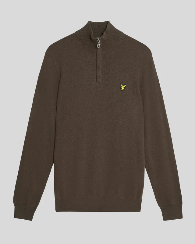 Lyle & Scott Cotton Merino Quarter Zip Jumper Espresso