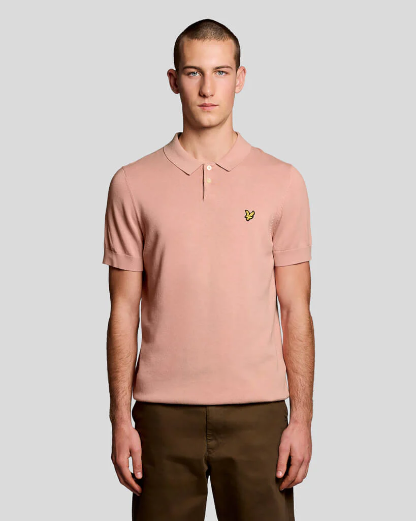 Lyle & Scott Cotton Short Sleeve Knitted Polo Pink Grapefruit