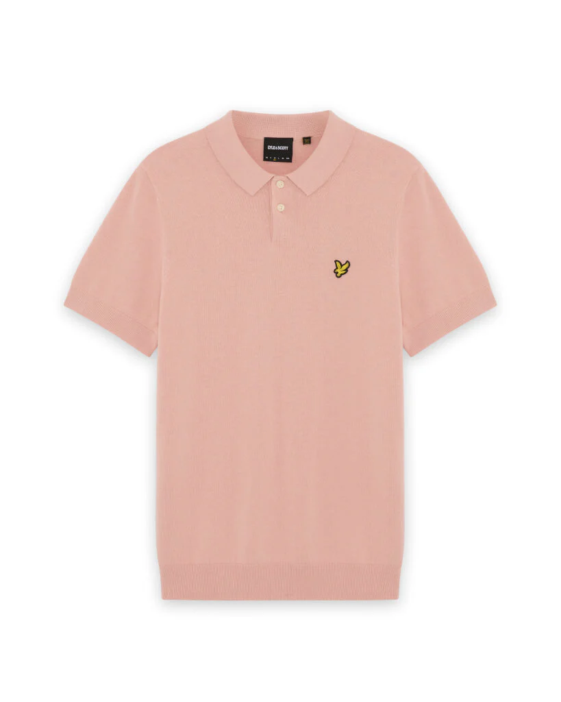 Lyle & Scott Cotton Short Sleeve Knitted Polo Pink Grapefruit - Image 2