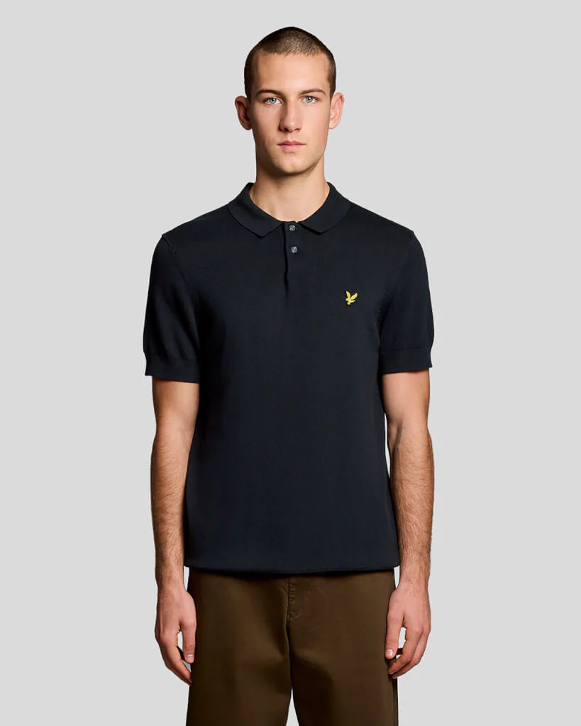 Lyle & Scott Cotton Short Sleeve Knitted Polo Navy - Image 2