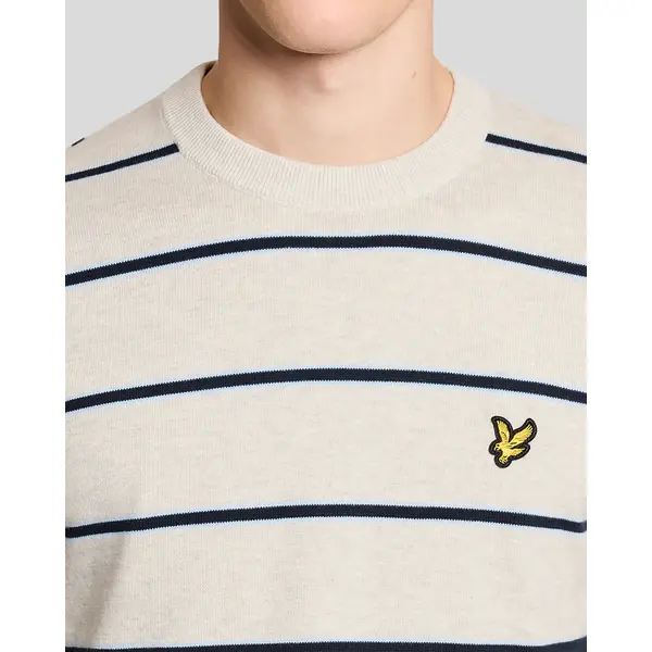 Lyle & Scott Cotton Striped Crew Neck Jumper Light Grey Marl - Image 2