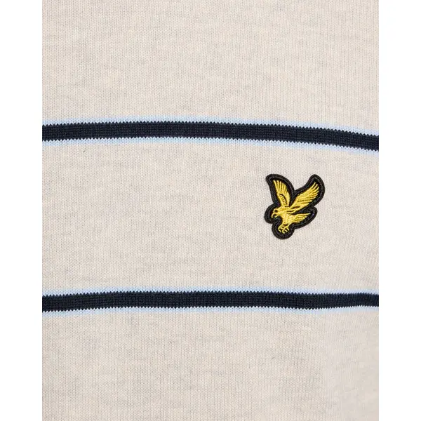 Lyle & Scott Cotton Striped Crew Neck Jumper Light Grey Marl - Image 3