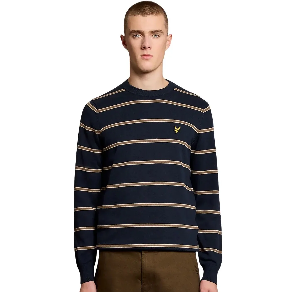 Lyle & Scott Cotton Striped Crew Neck Jumper Navy