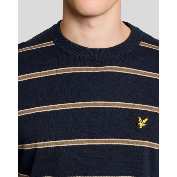 Lyle & Scott Cotton Striped Crew Neck Jumper Navy - Image 2