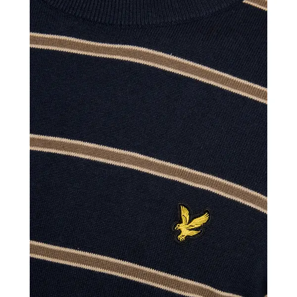 Lyle & Scott Cotton Striped Crew Neck Jumper Navy - Image 3