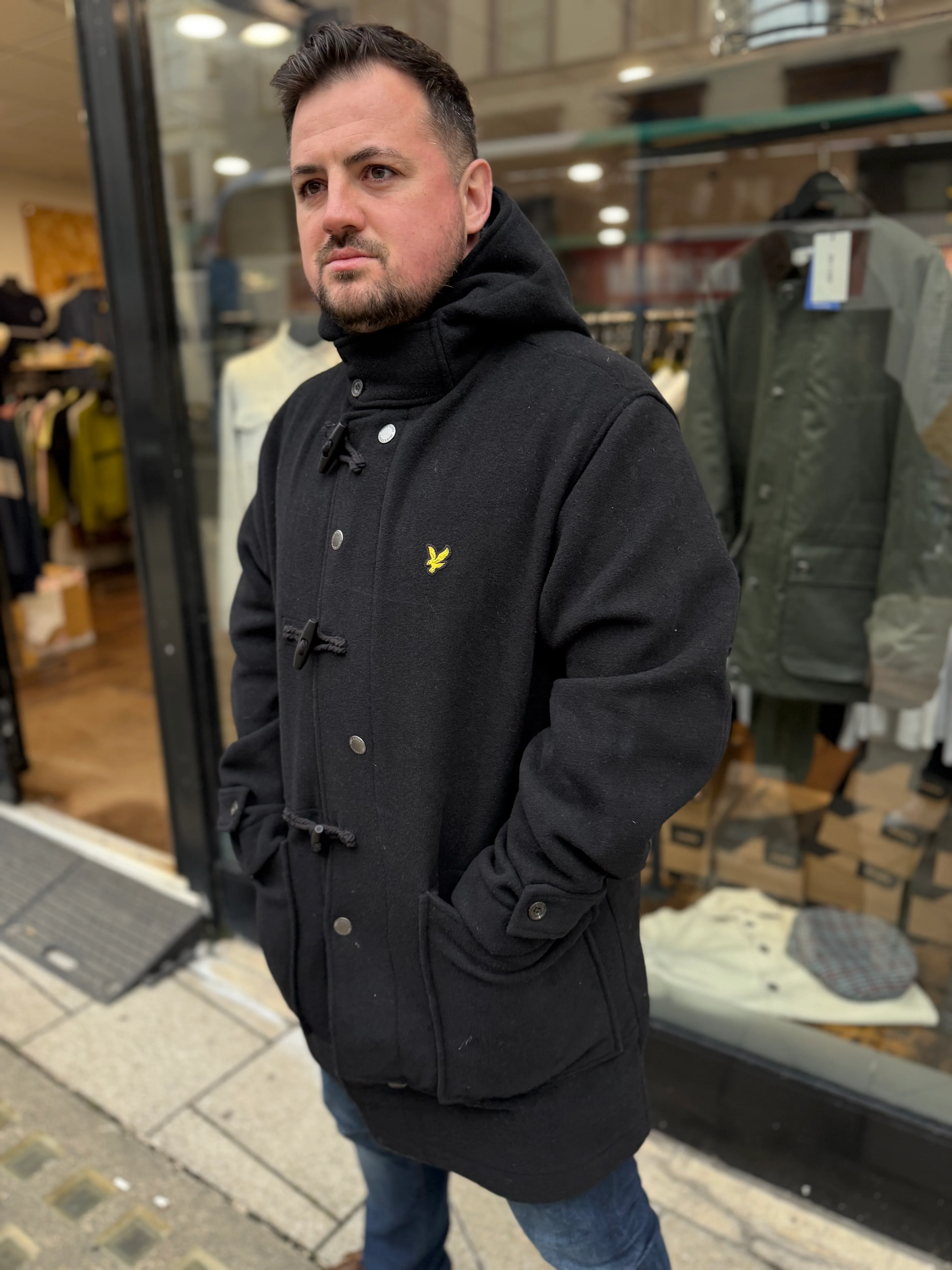 Lyle & Scott Duffle Coat Jet Black - Image 2