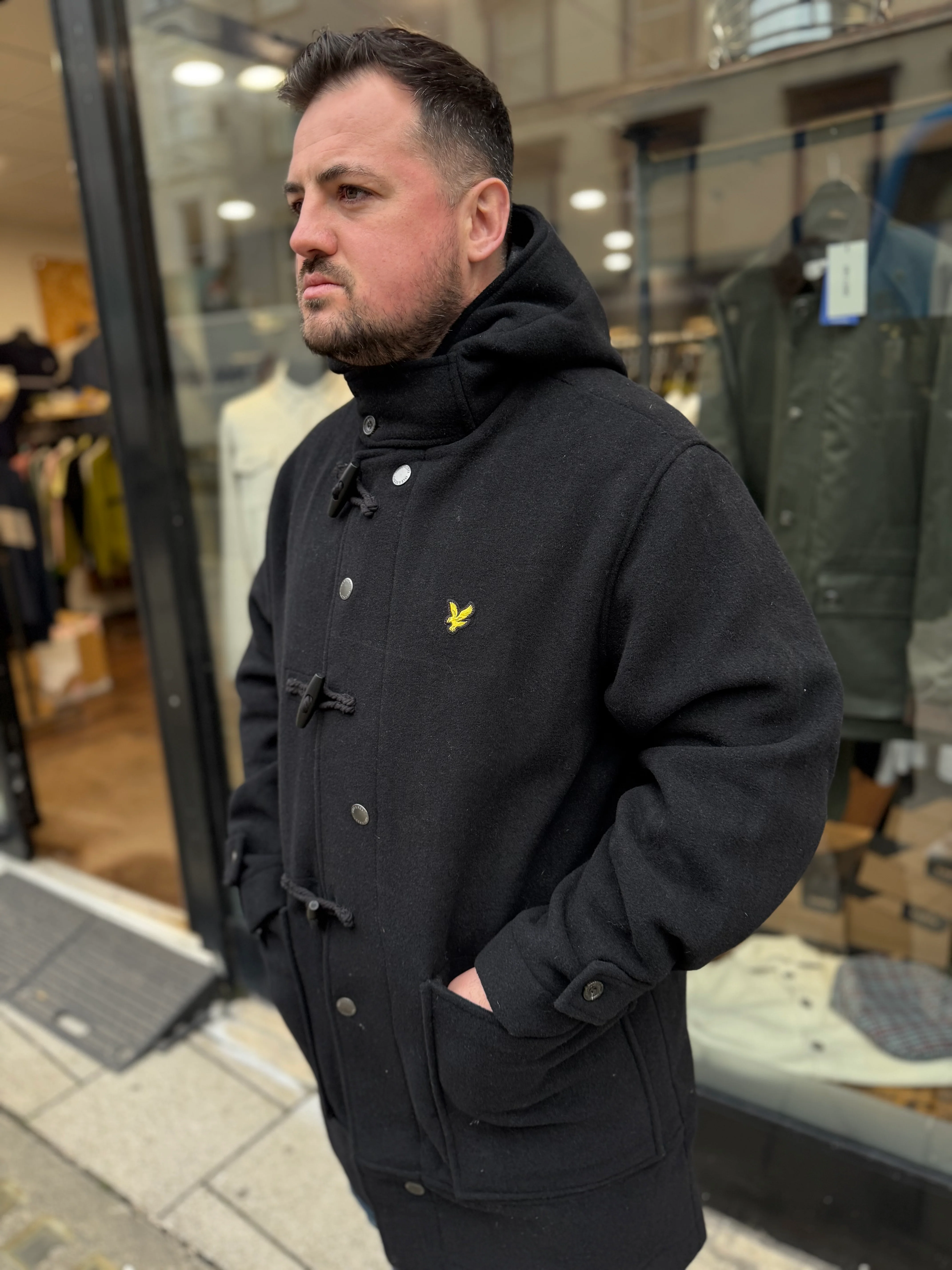 Lyle & Scott Duffle Coat Jet Black - Image 4