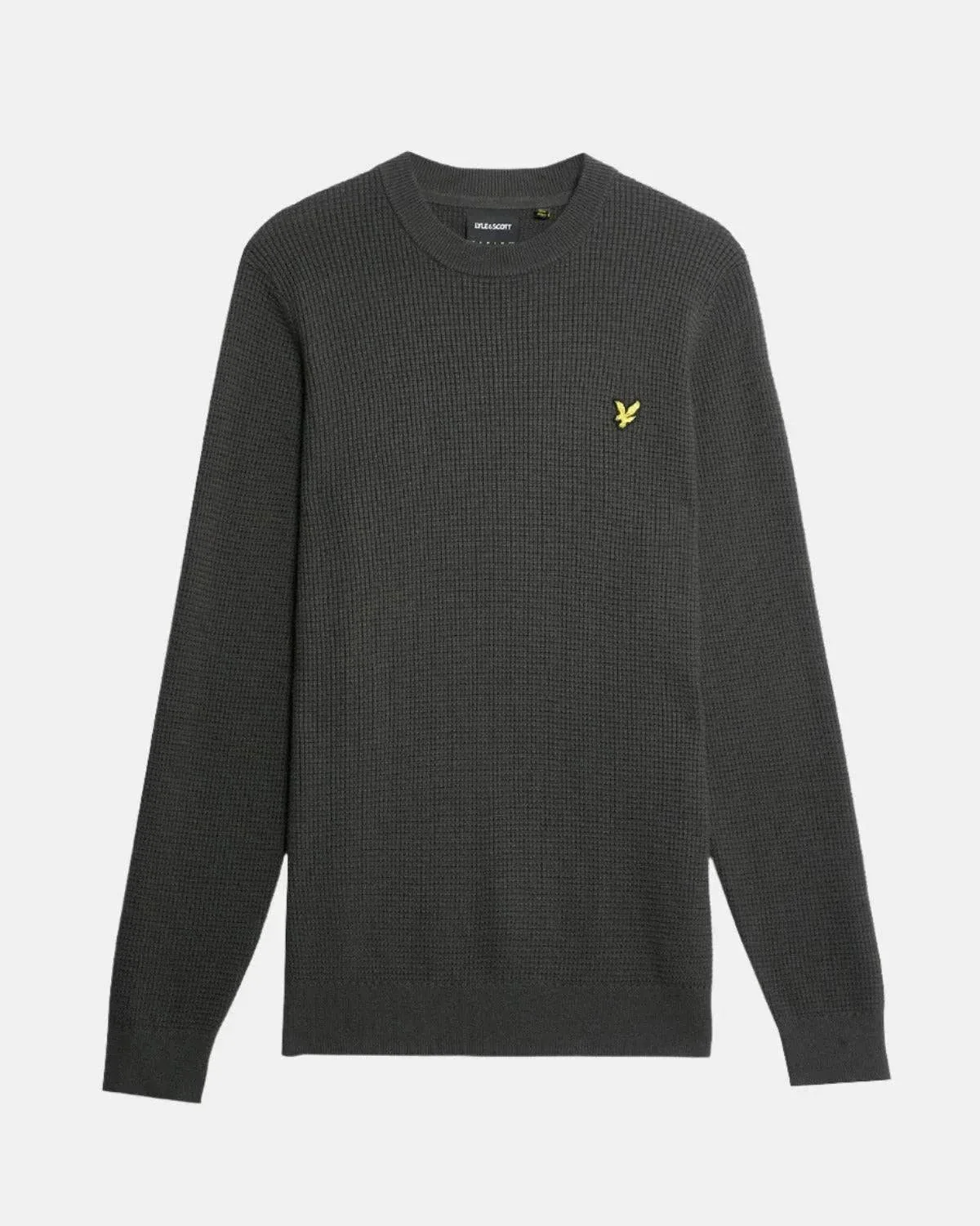 Lyle & Scott Grid Knit Crewneck Jumper In Gunmetal - Image 3