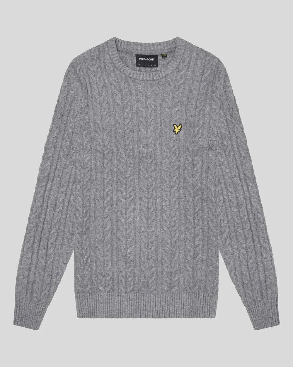 Lyle & Scott Knit Cable Crew Neck Jumper In Mid Grey