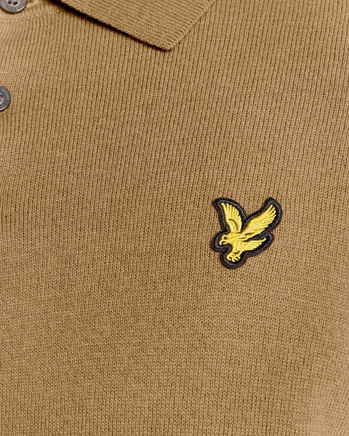 Lyle & Scott Merino Long Sleeve Knitted Polo Tigers Eye - Image 3