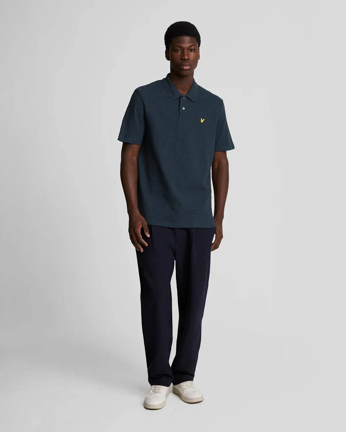 Lyle & Scott Micro Argyle Polo Shirt In Navy - Image 2