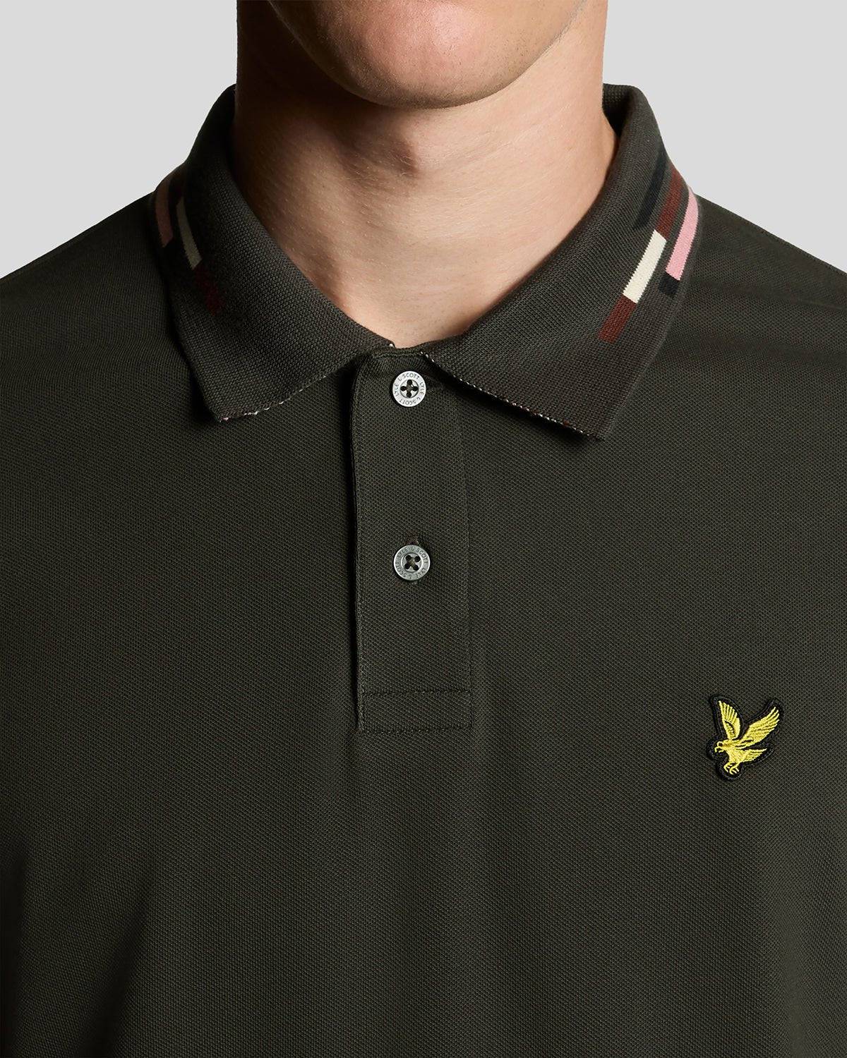Lyle & Scott Striped Tipped Polo Shirt Gunmetal/ Foam - Image 2