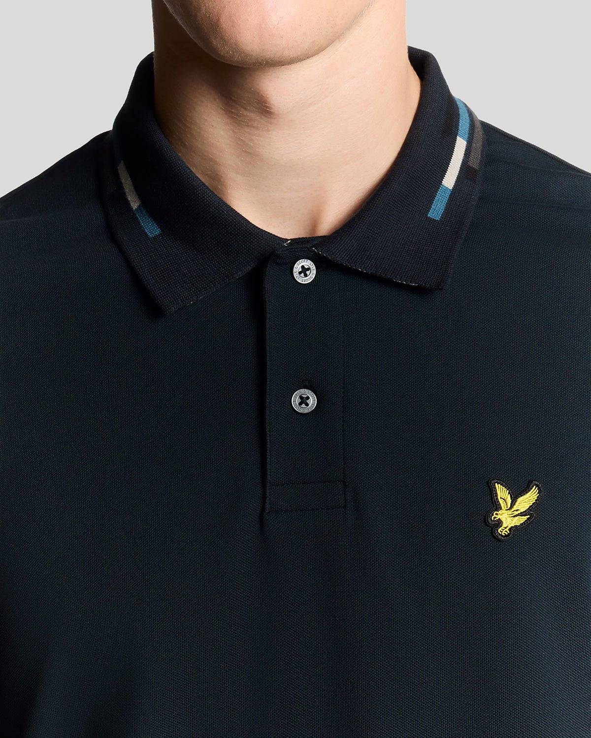 Lyle & Scott Striped Tipped Polo Shirt Navy/ Foam - Image 2